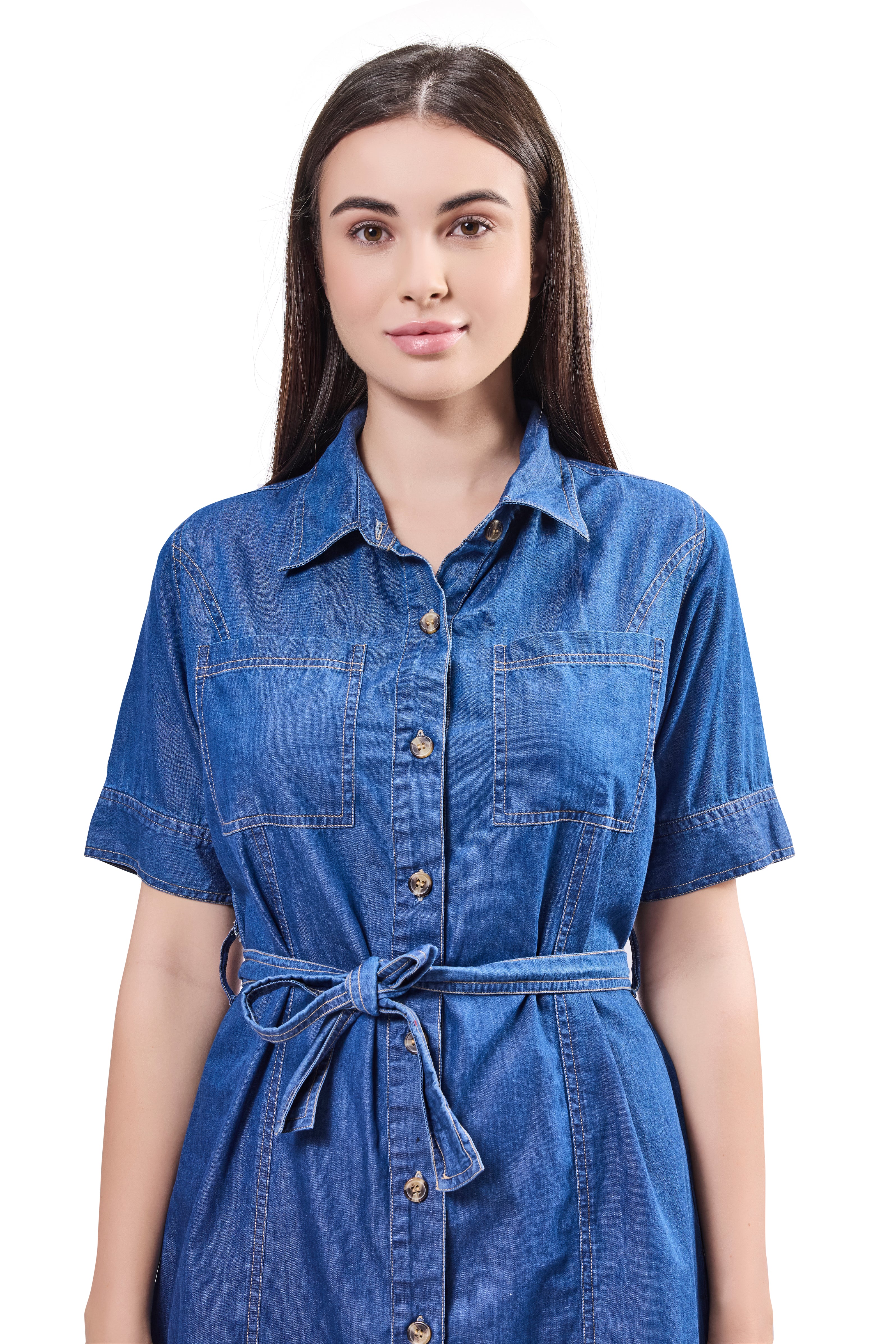 Contrast Stich Shirt Dress