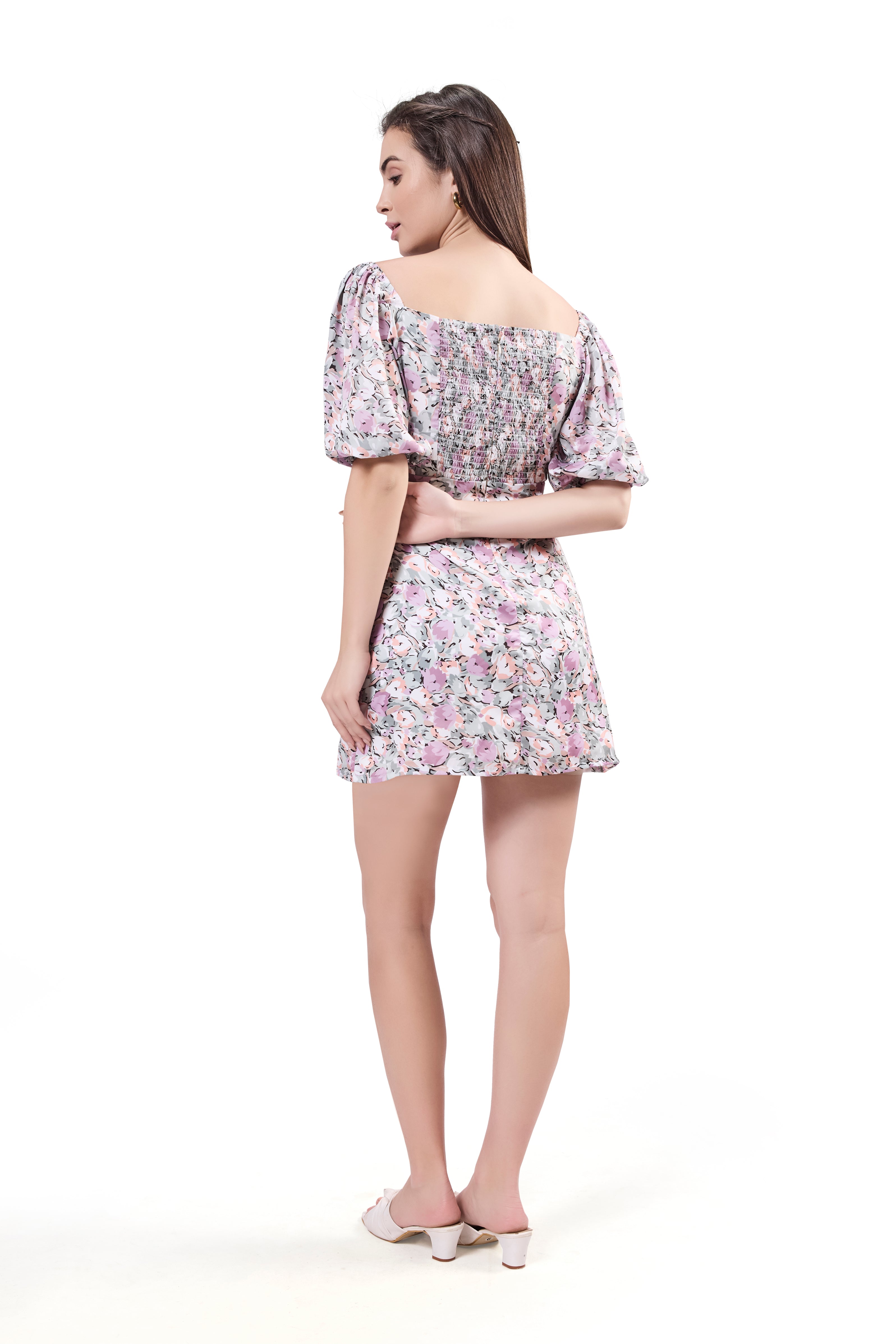 Puff Sleeve Front Twist Dress