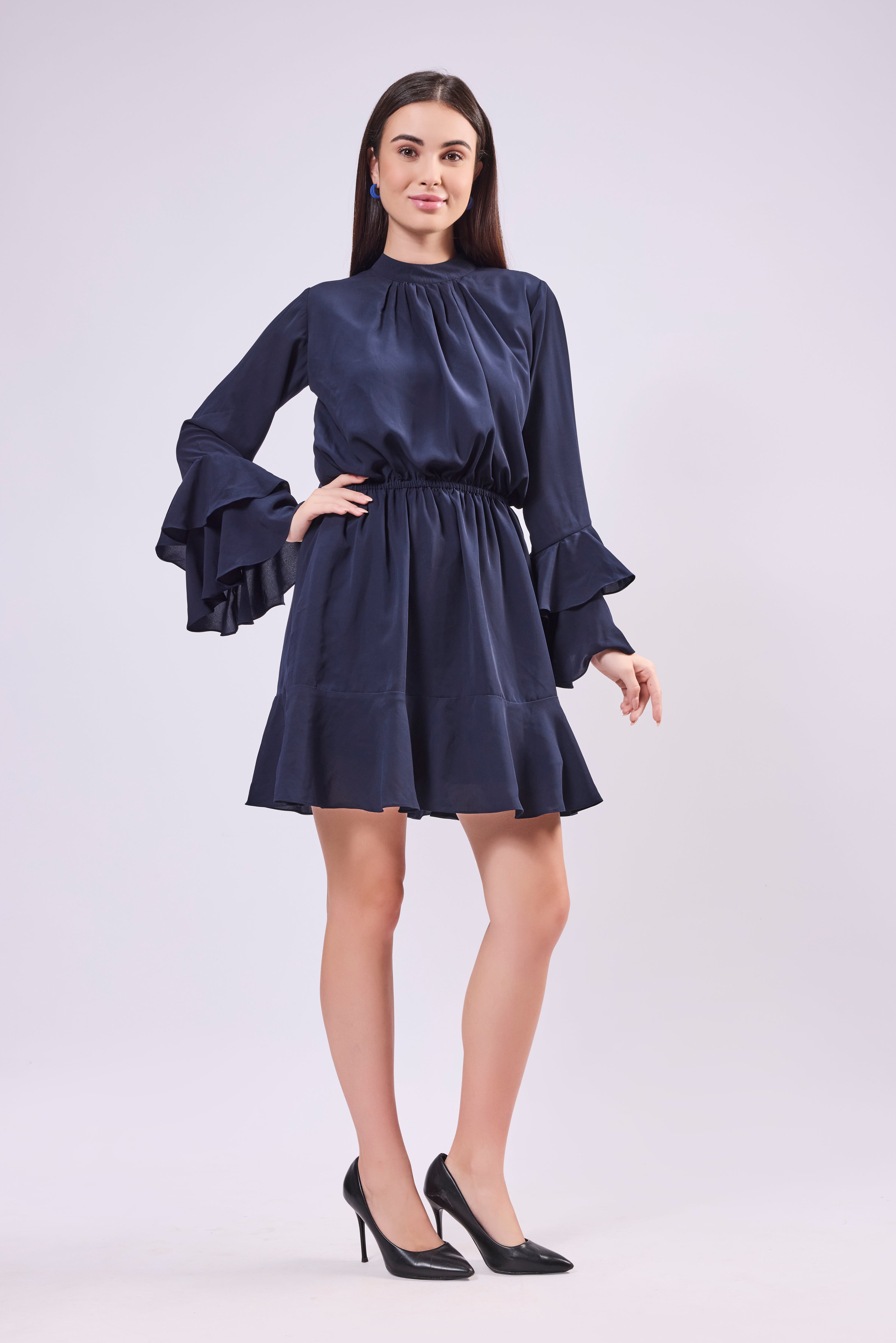 Bell Sleeve Back Tie-Up Dress