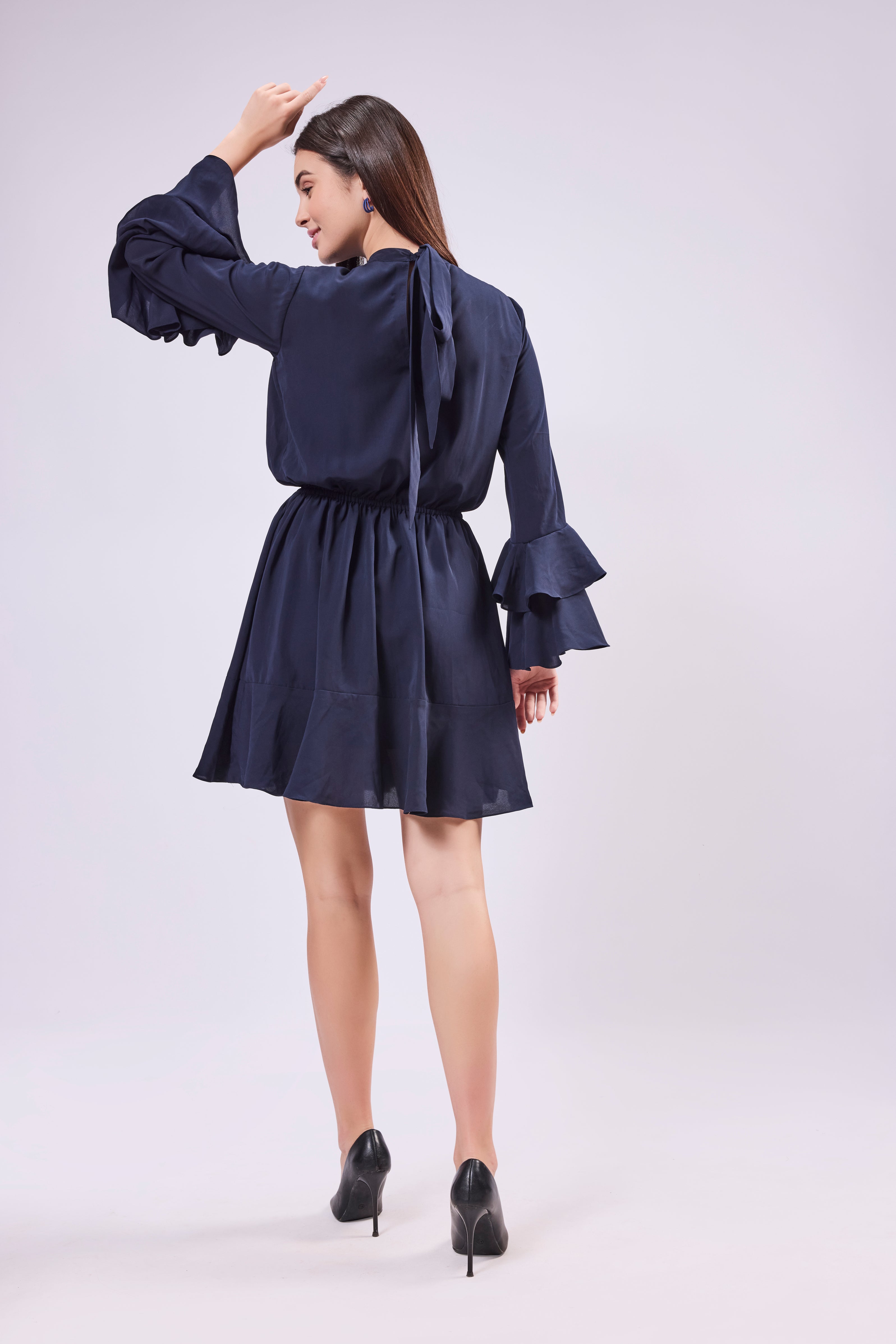 Bell Sleeve Back Tie-Up Dress