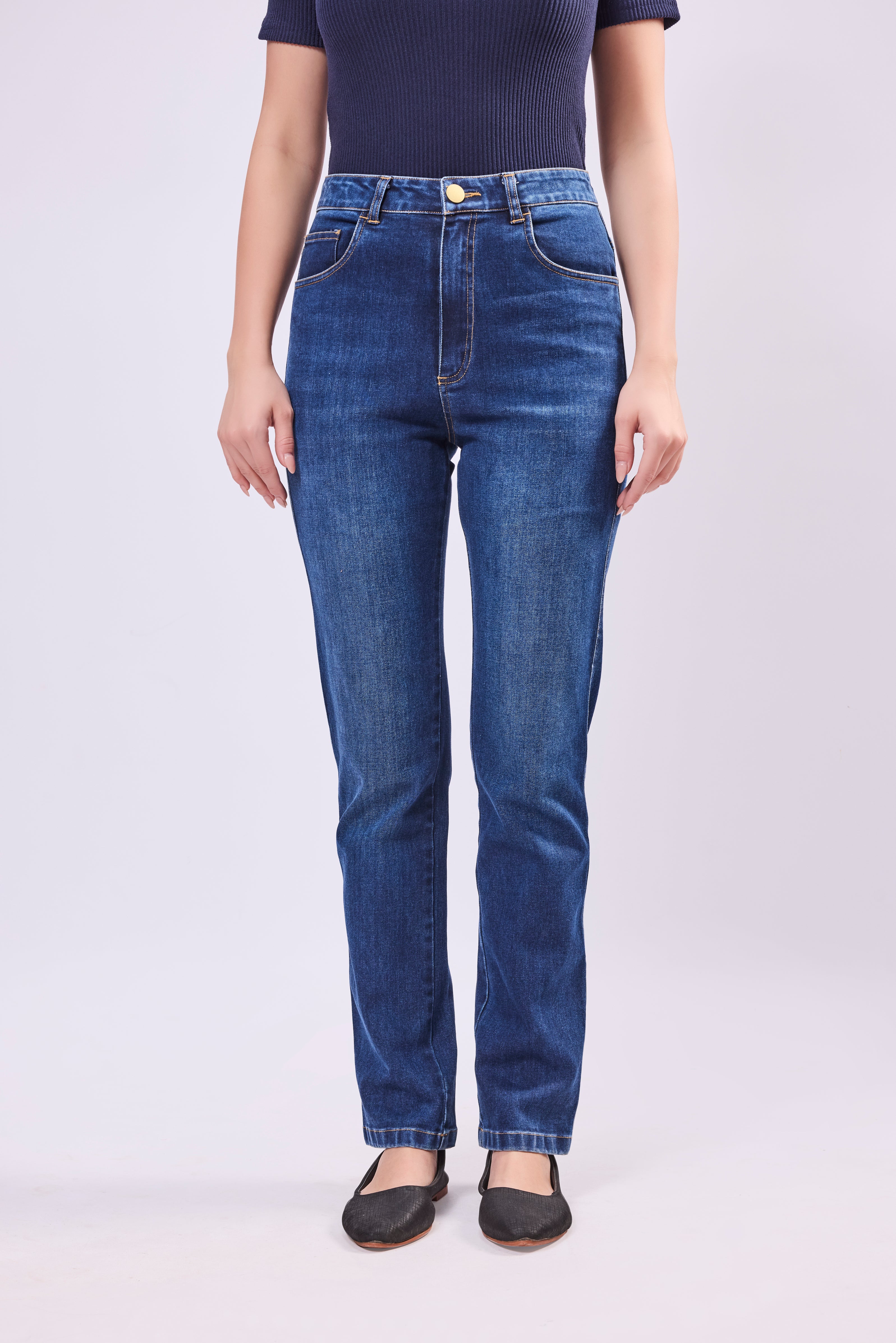 Straight Cut Leg Denim Jeans