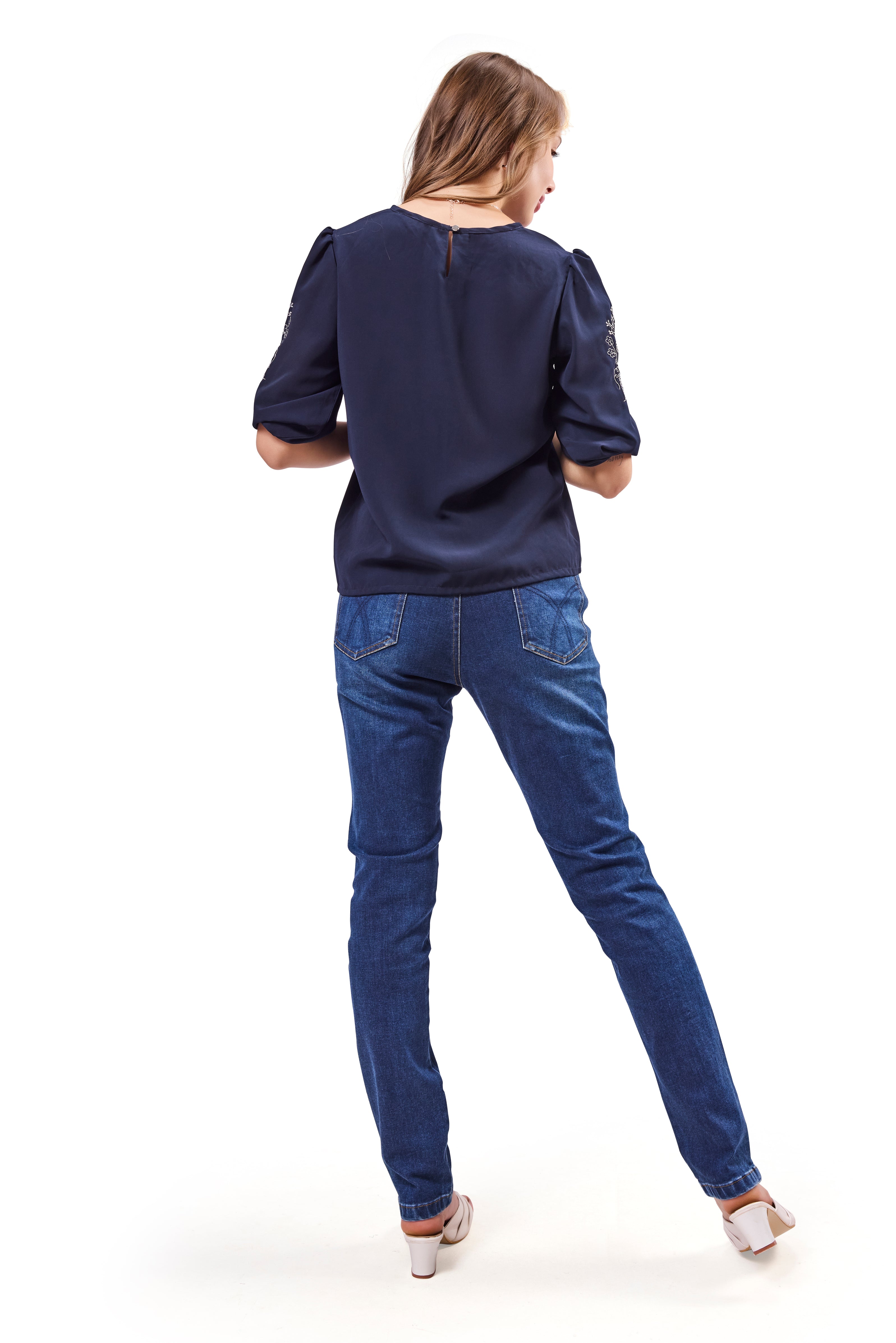 Embroidered Round Neck Top