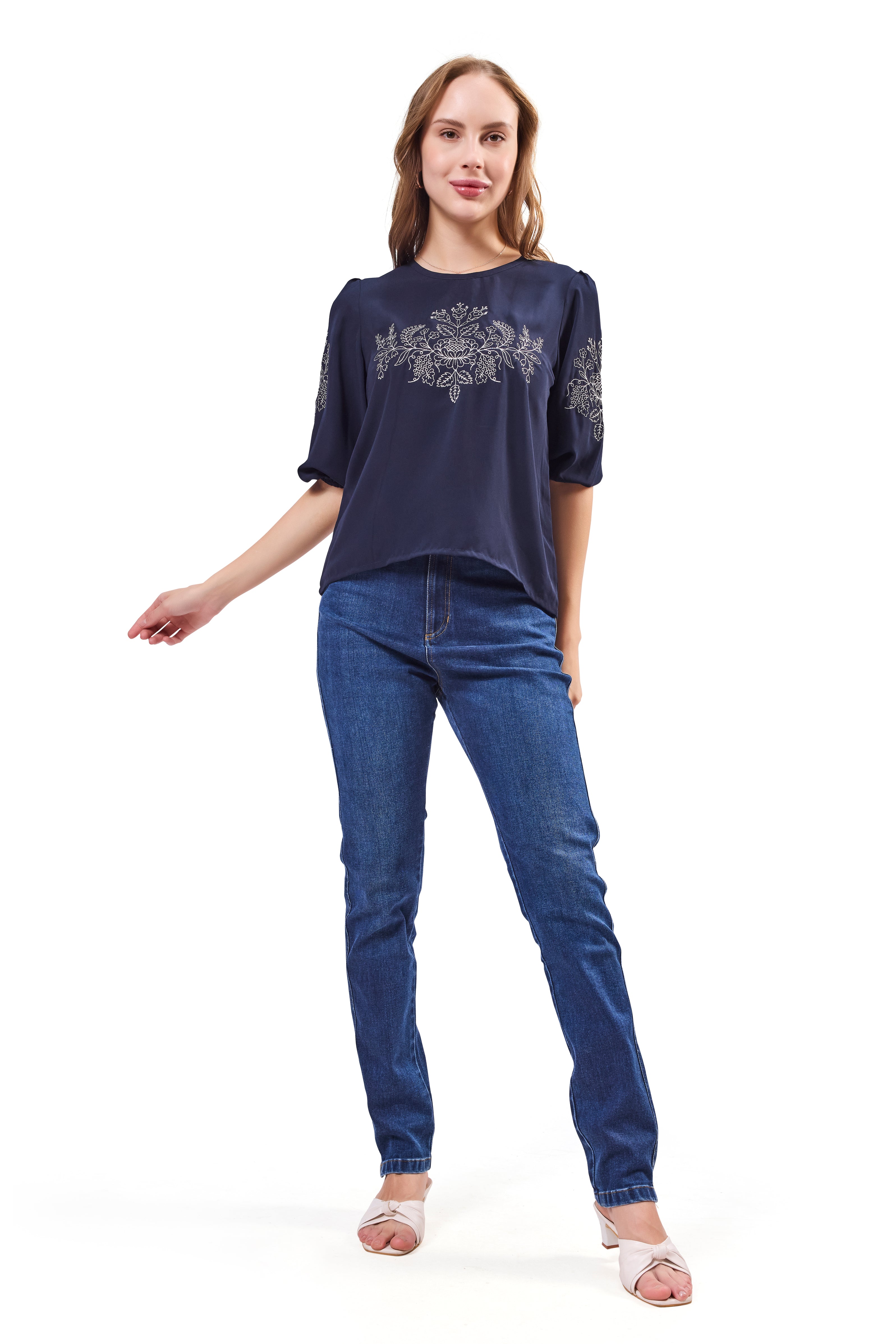 Embroidered Round Neck Top