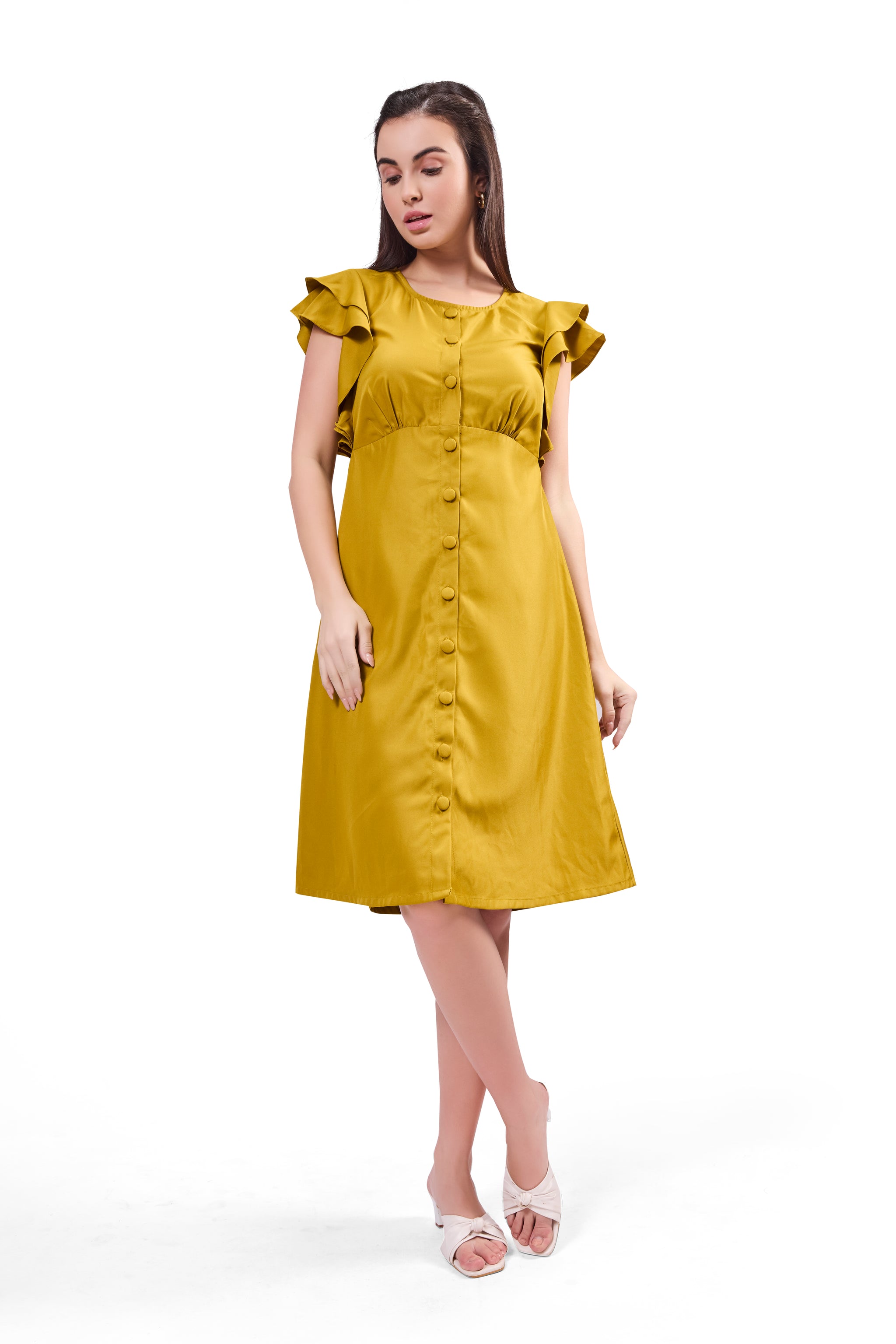 Suede And Simple Flutter Sleeve Dress