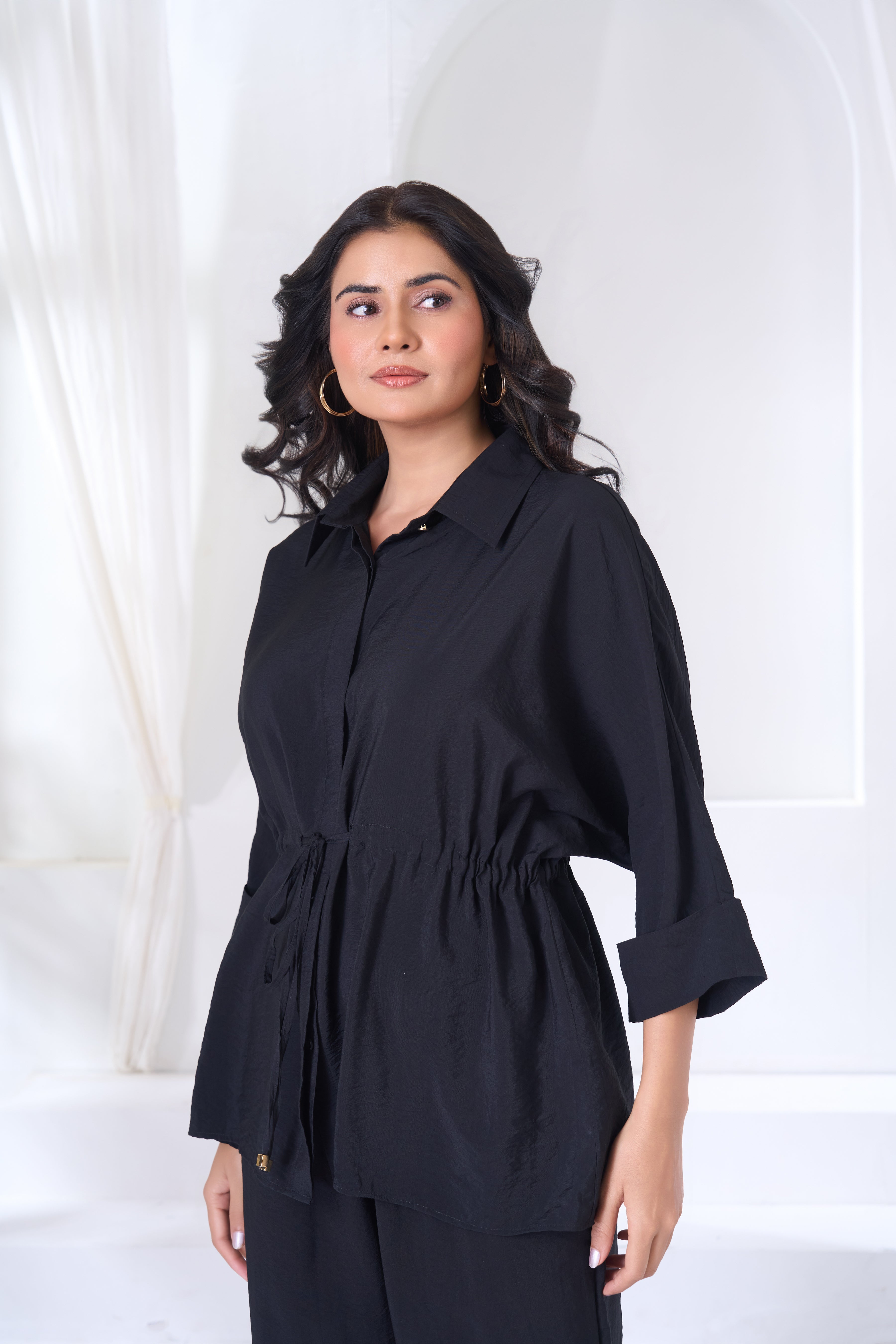 Drawstring Waist Oversized Shirt