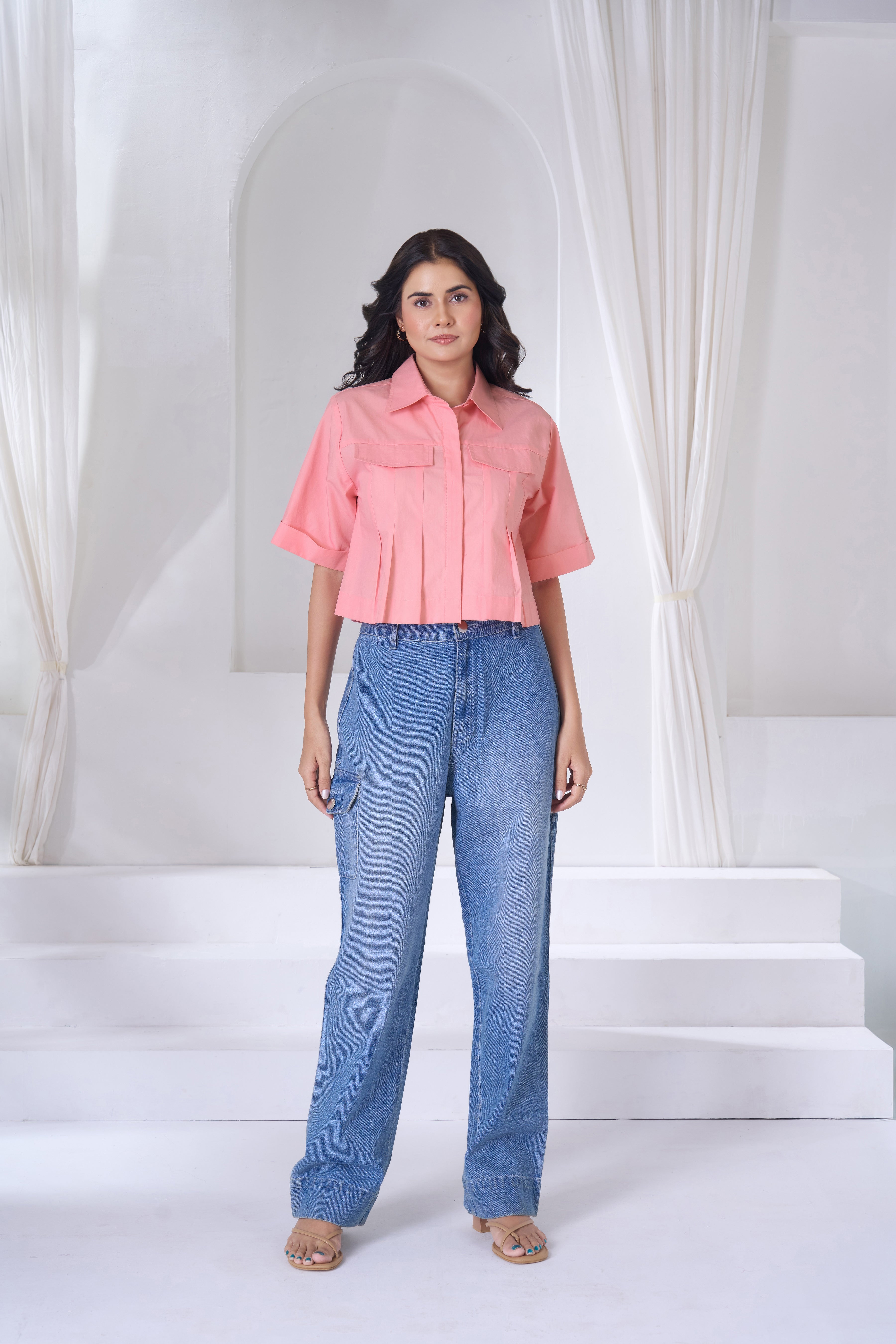 Pleated Cropped Shirt