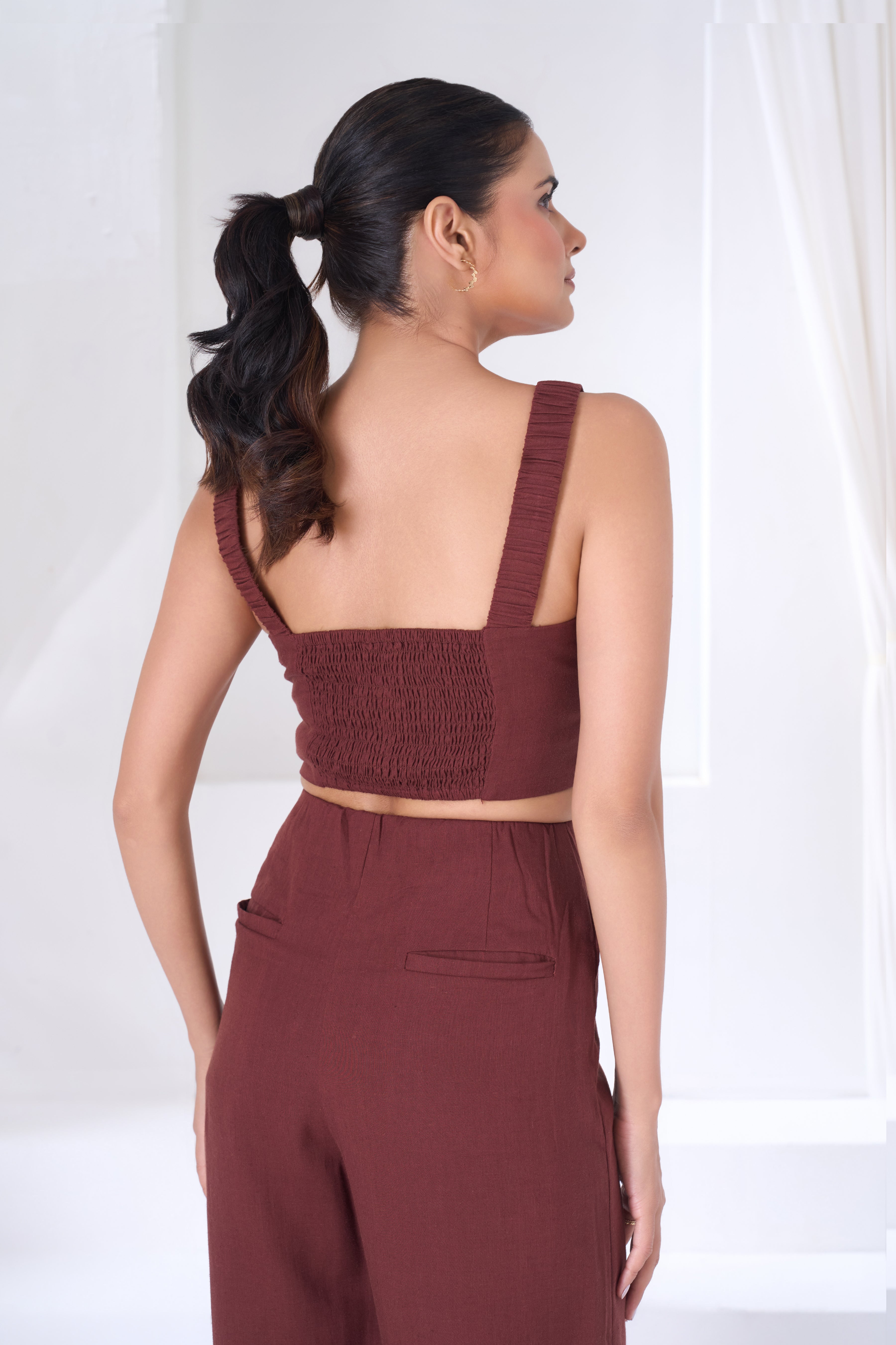 V-Neck Smocked Back Crop Top