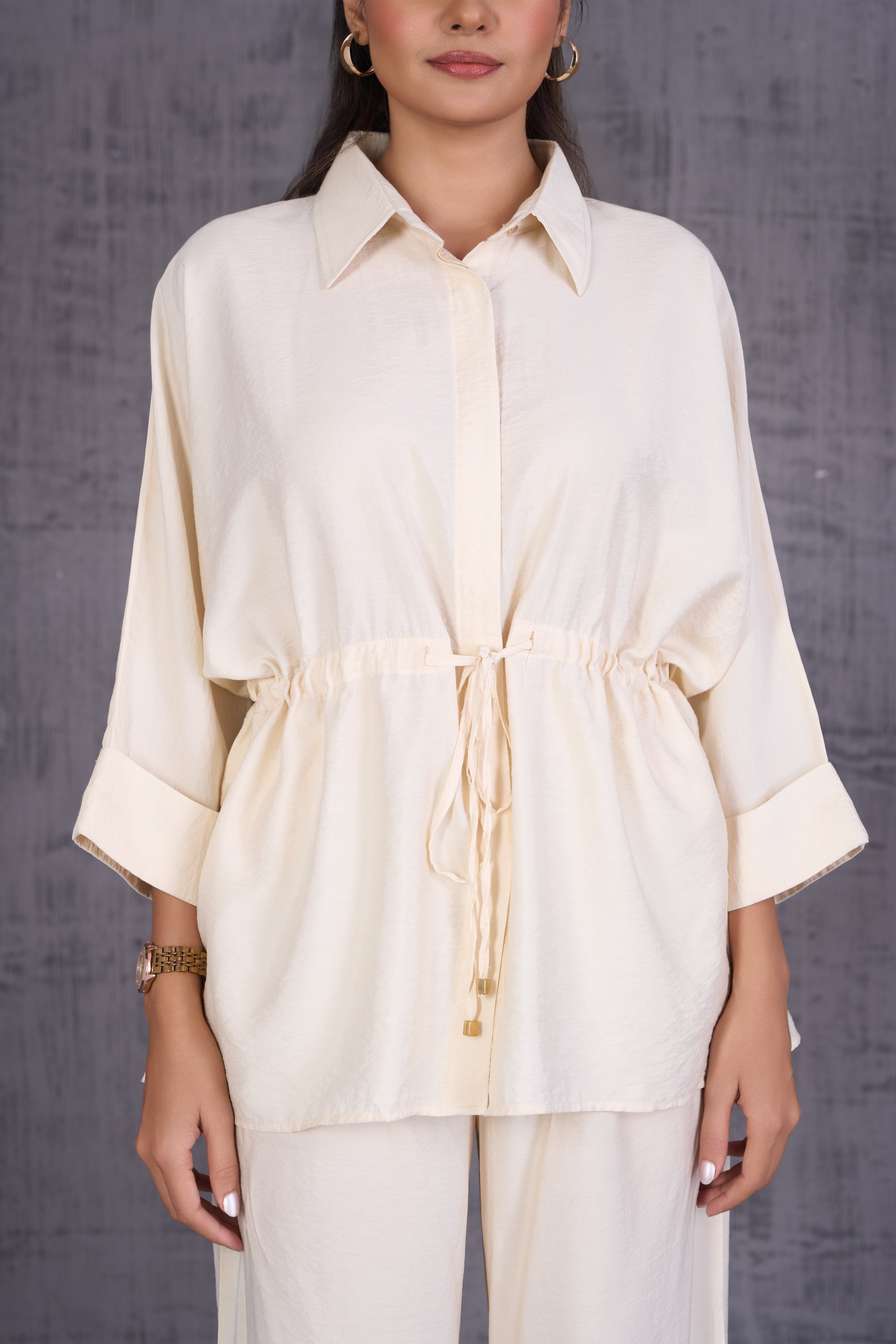 Drawstring Waist Oversized Shirt