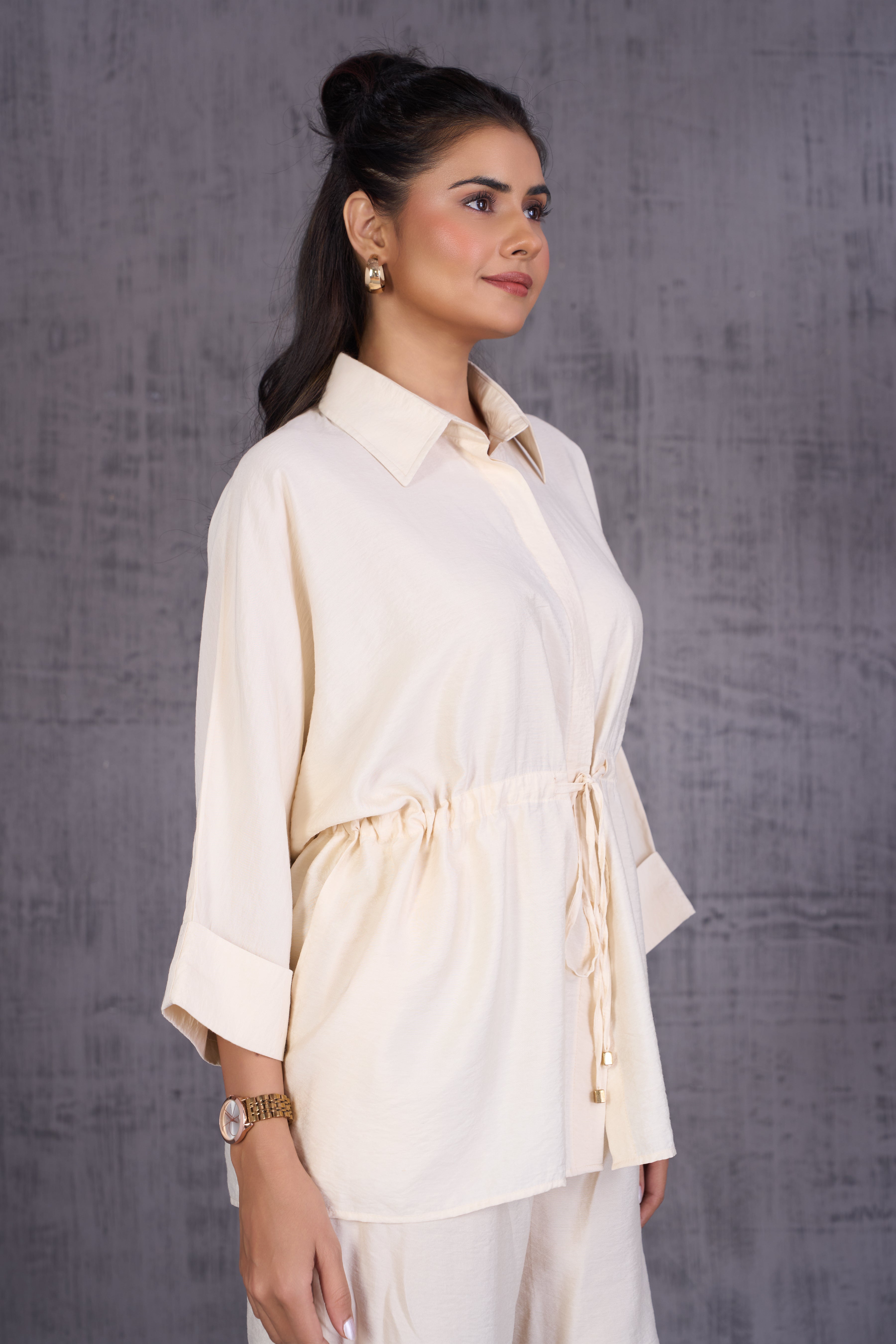 Drawstring Waist Oversized Shirt