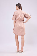Rollup Sleeve Shirt Dress With Belt