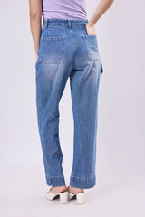 High Waisted Cargo Pocket Denim Jeans