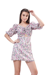 Puff Sleeve Front Twist Dress