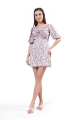 Puff Sleeve Front Twist Dress