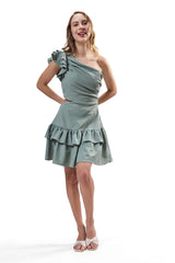 One Shoulder Cut Out Ruffle Dress