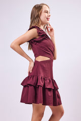 One Shoulder Cut Out Ruffle Dress