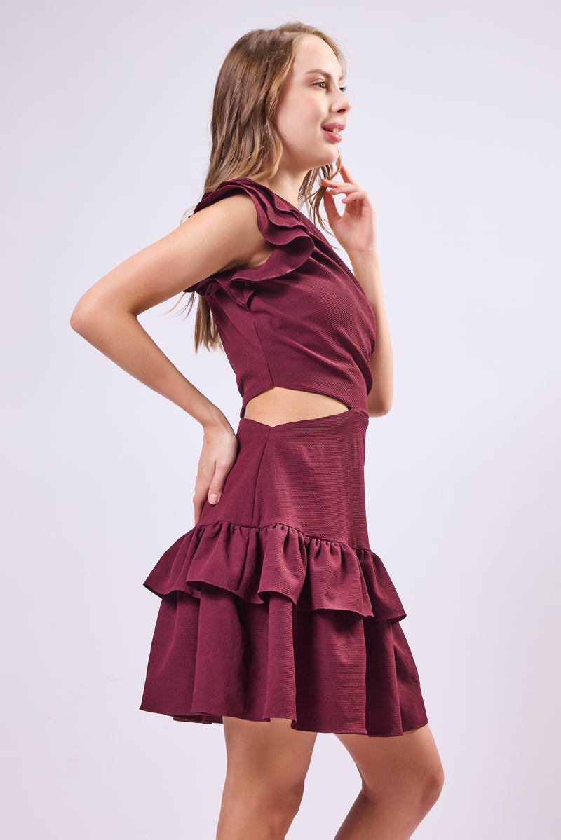 One Shoulder Cut Out Ruffle Dress