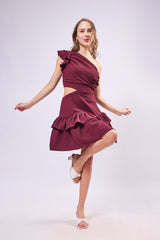 One Shoulder Cut Out Ruffle Dress