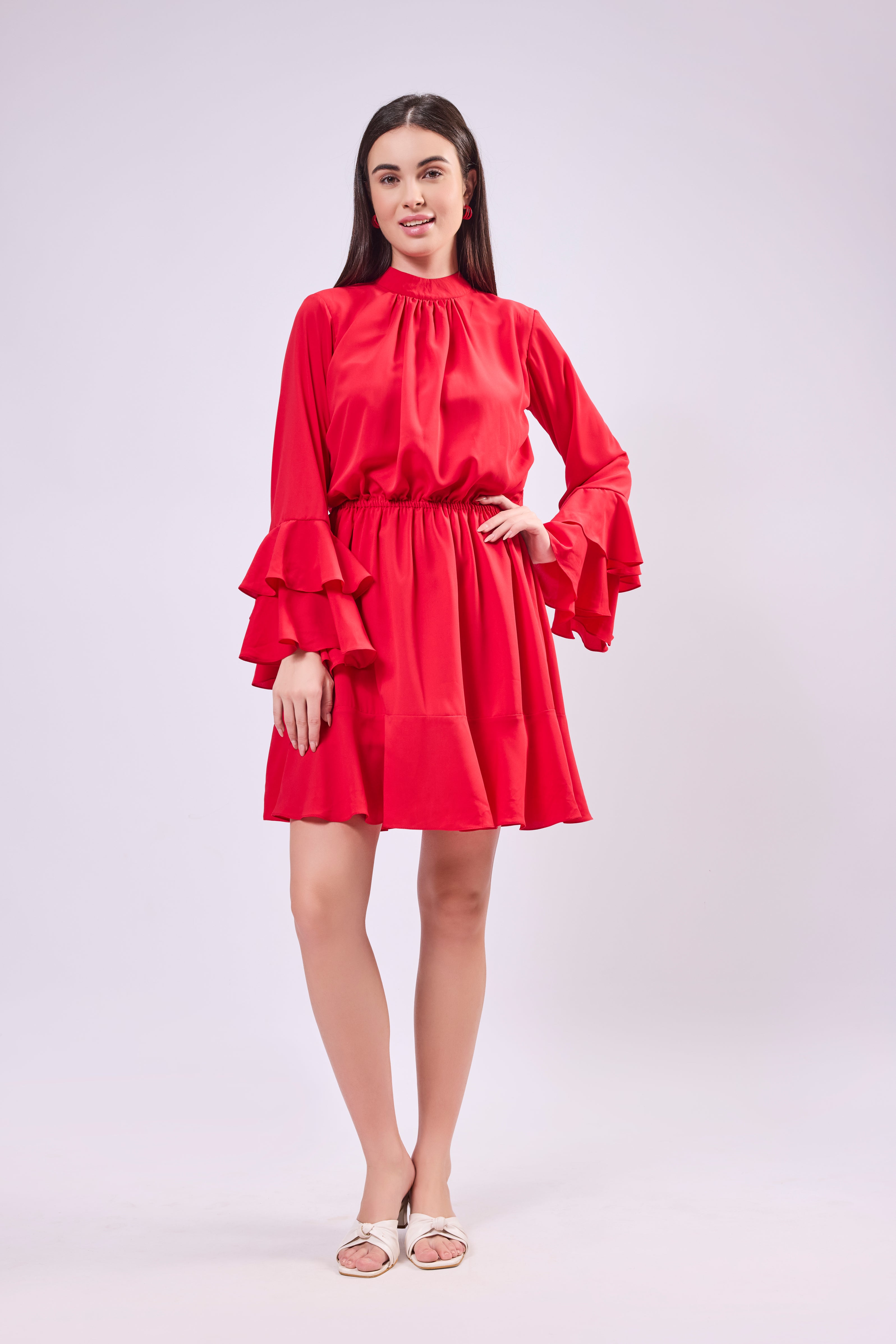 Bell Sleeve Back Tie-Up Dress