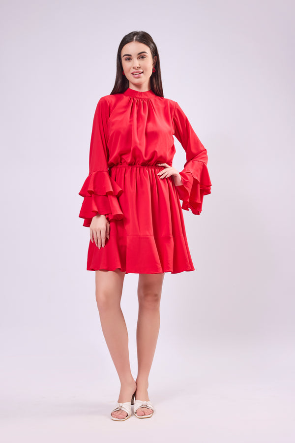Bell Sleeve Back Tie-Up Dress