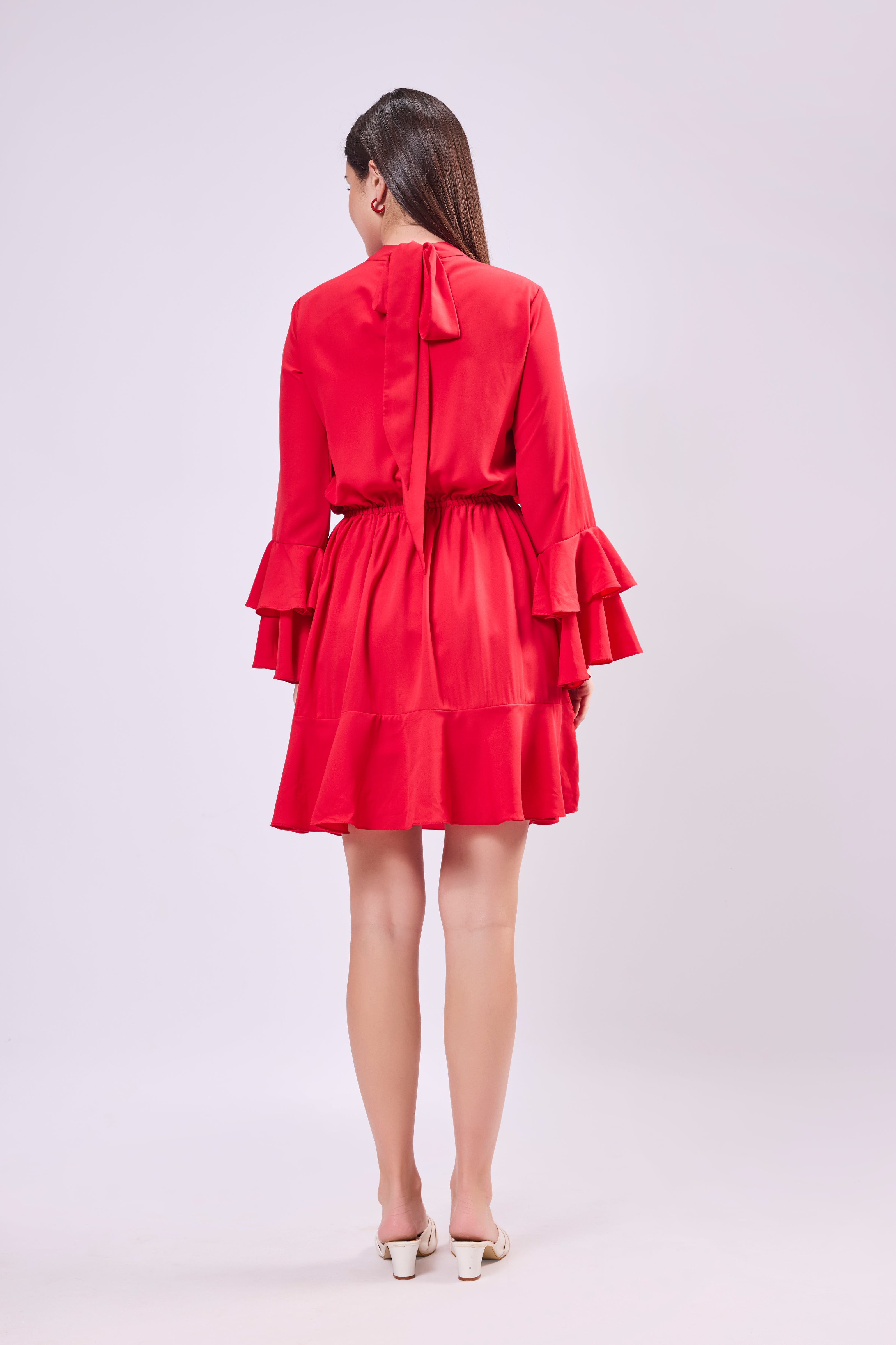 Bell Sleeve Back Tie-Up Dress