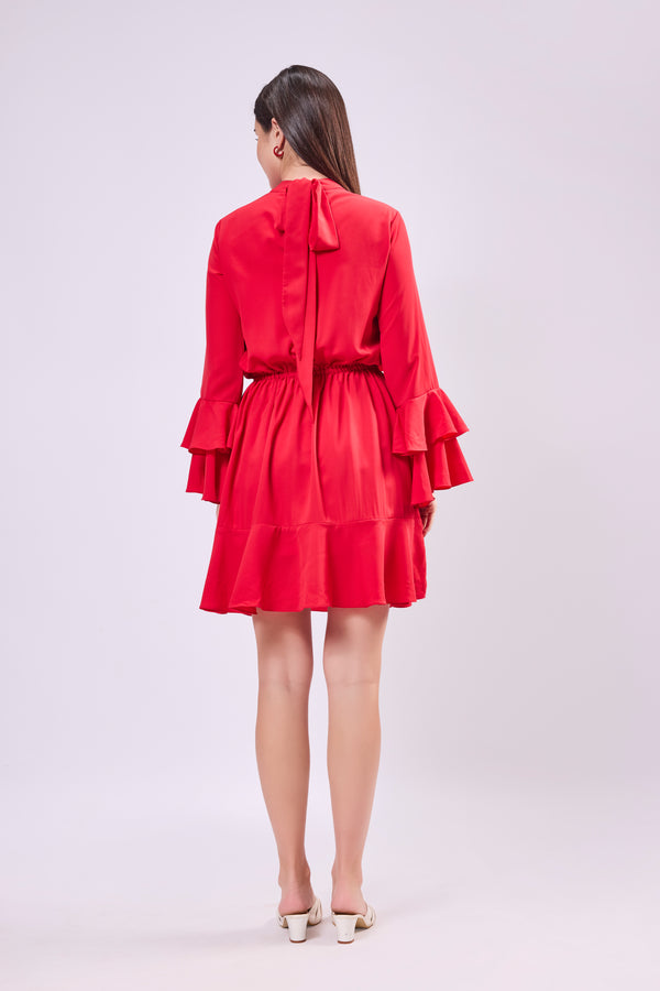 Bell Sleeve Back Tie-Up Dress