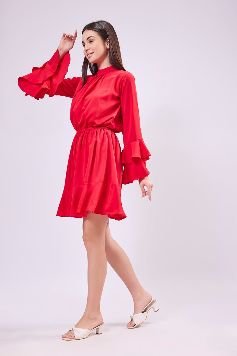 Bell Sleeve Back Tie-Up Dress
