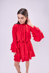 Bell Sleeve Back Tie-Up Dress