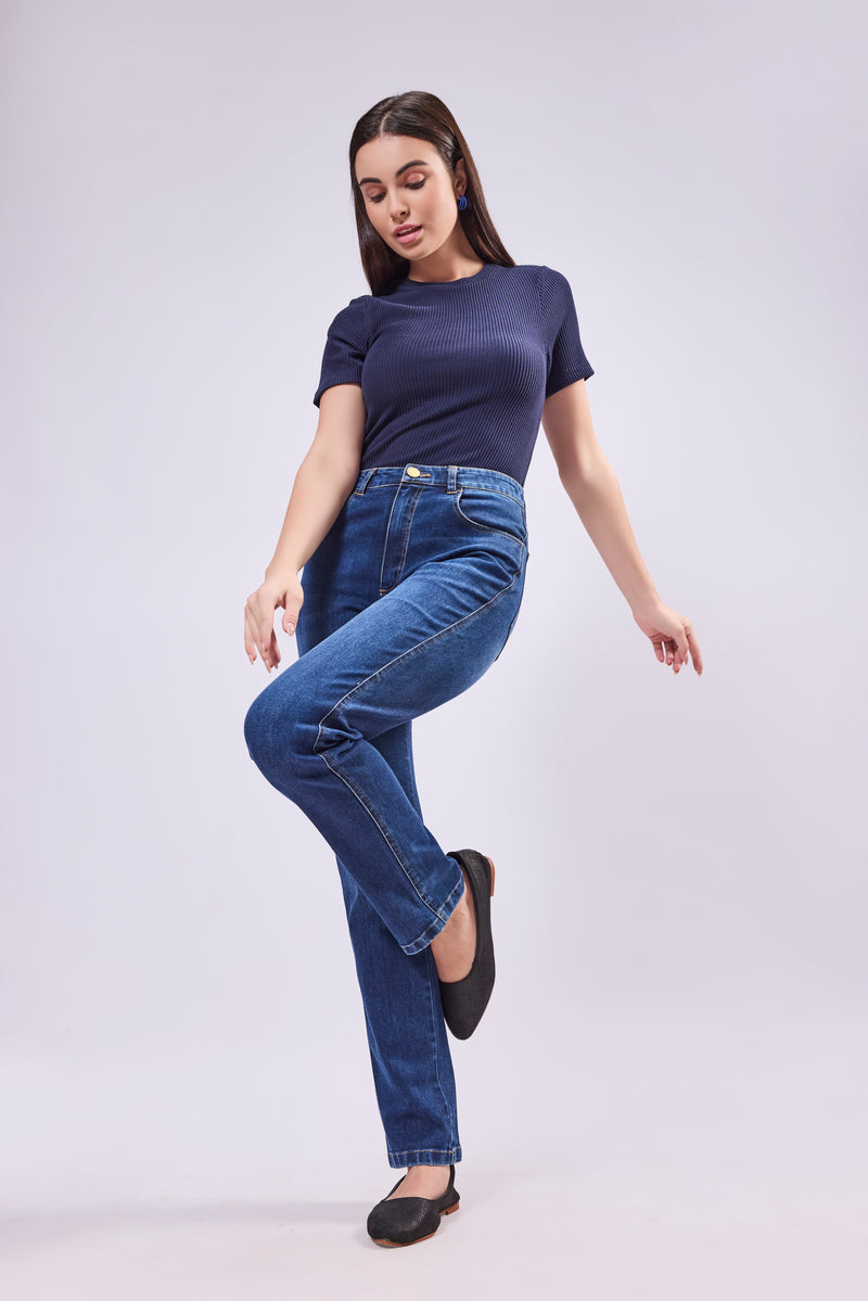Straight Cut Leg Denim Jeans