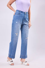 High Waisted Distress Denim Jeans