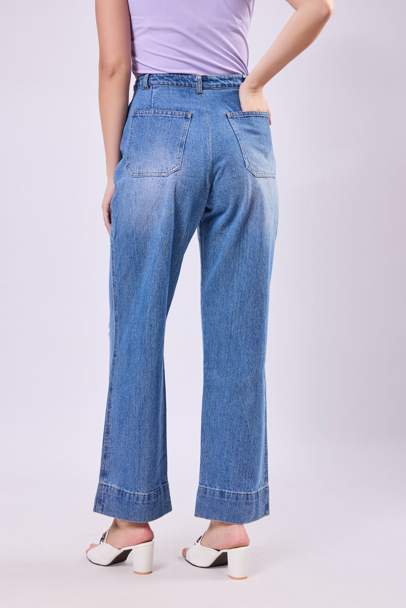 High Waisted Distress Denim Jeans