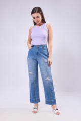 High Waisted Distress Denim Jeans