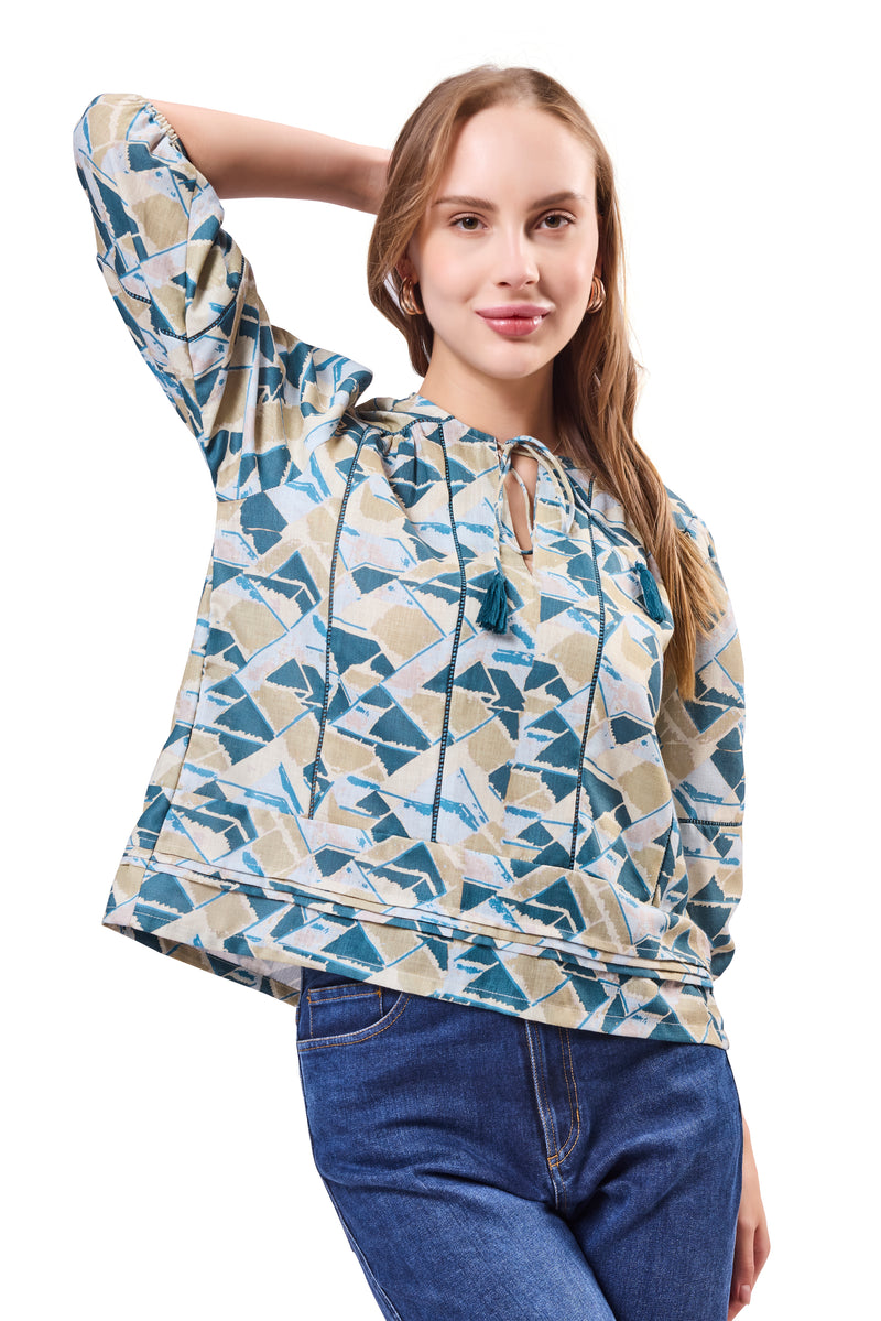 Cut & Sew Tie Neck Top