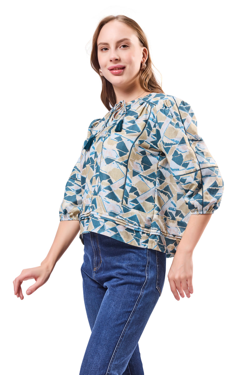 Cut & Sew Tie Neck Top
