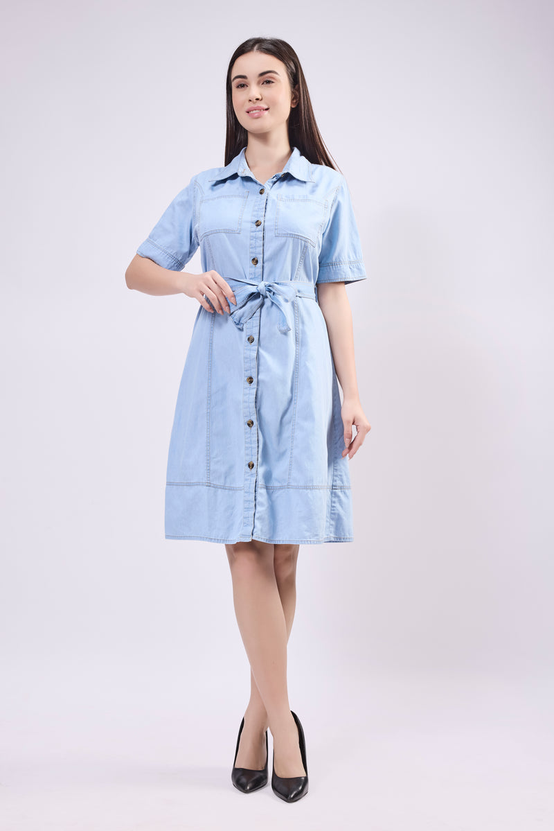 Contrast Stich Shirt Dress