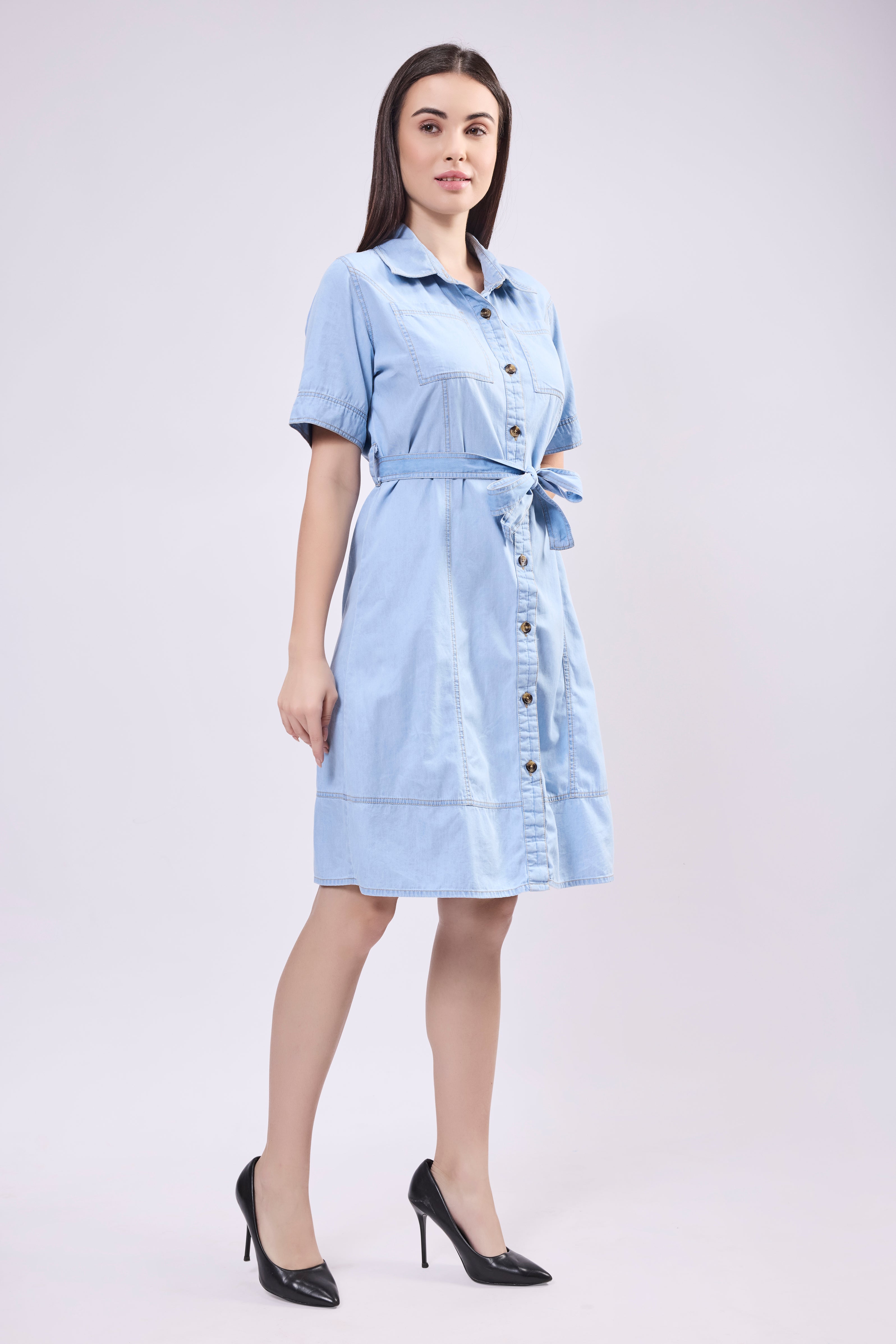 Contrast Stich Shirt Dress