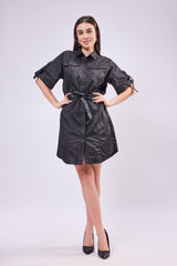 Rollup Sleeve Shirt Dress With Belt