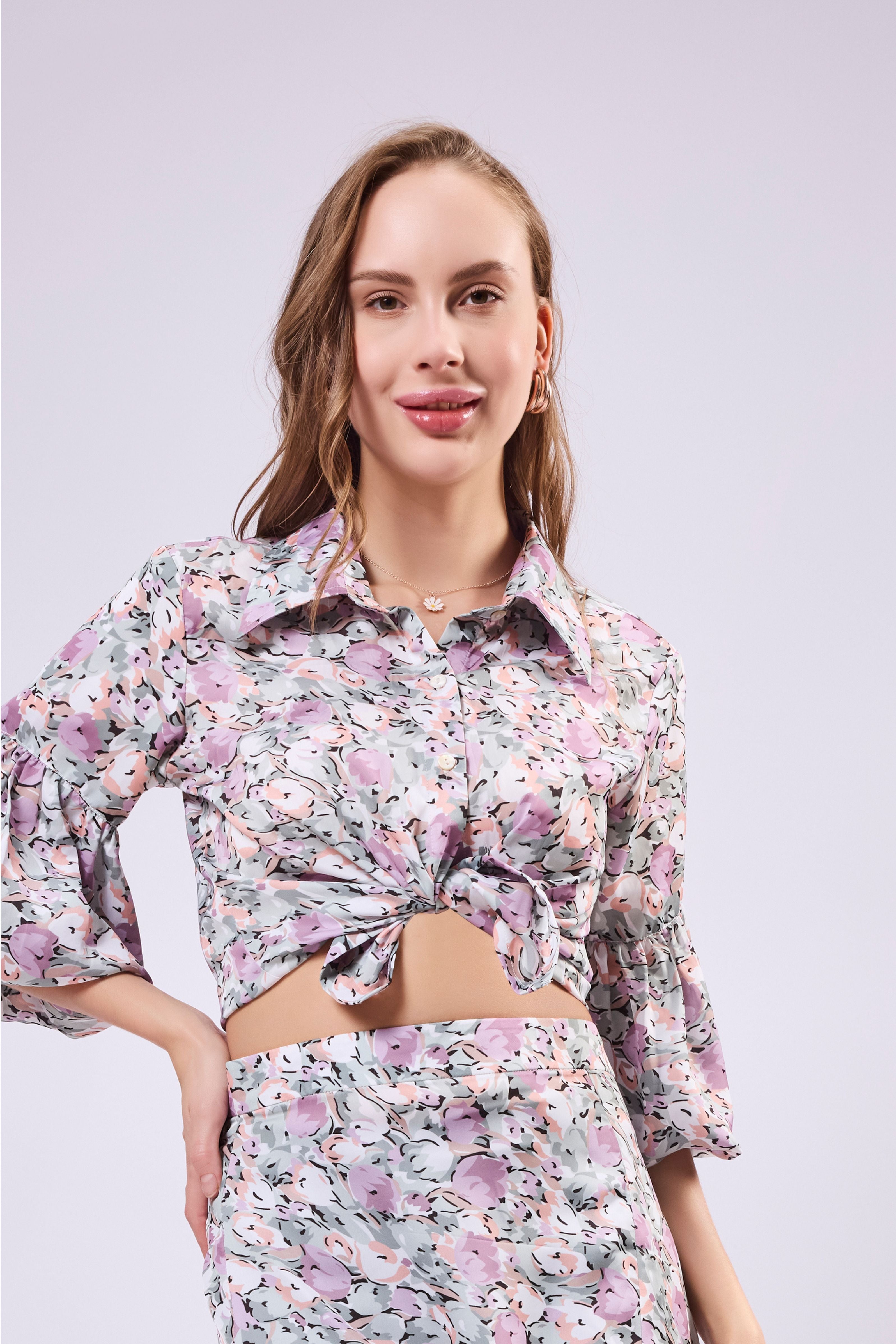 Lantern Sleeve Button Front Shirt