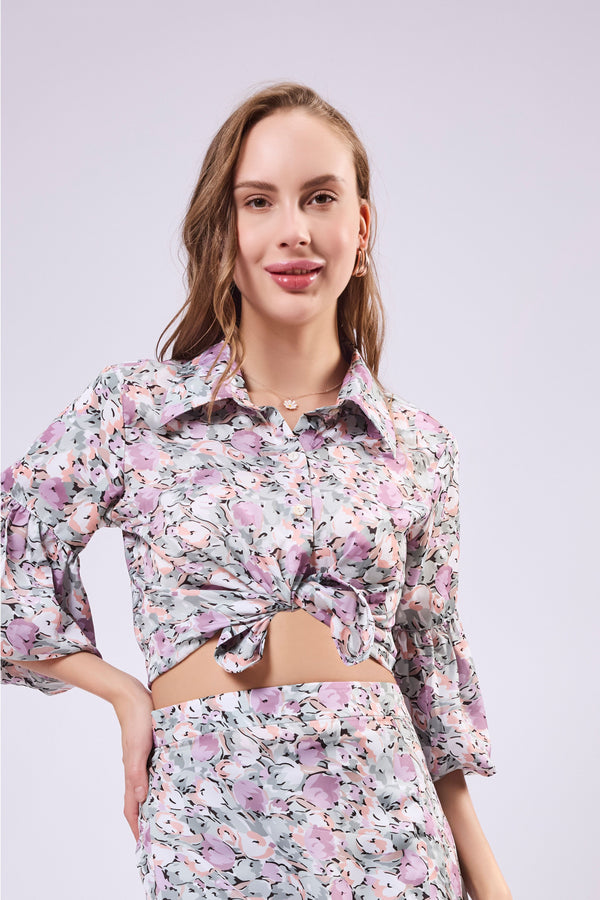Lantern Sleeve Button Front Shirt