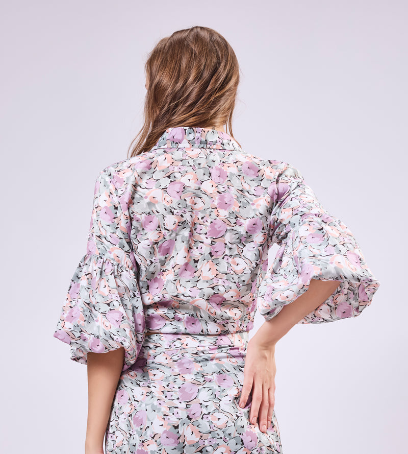 Lantern Sleeve Button Front Shirt