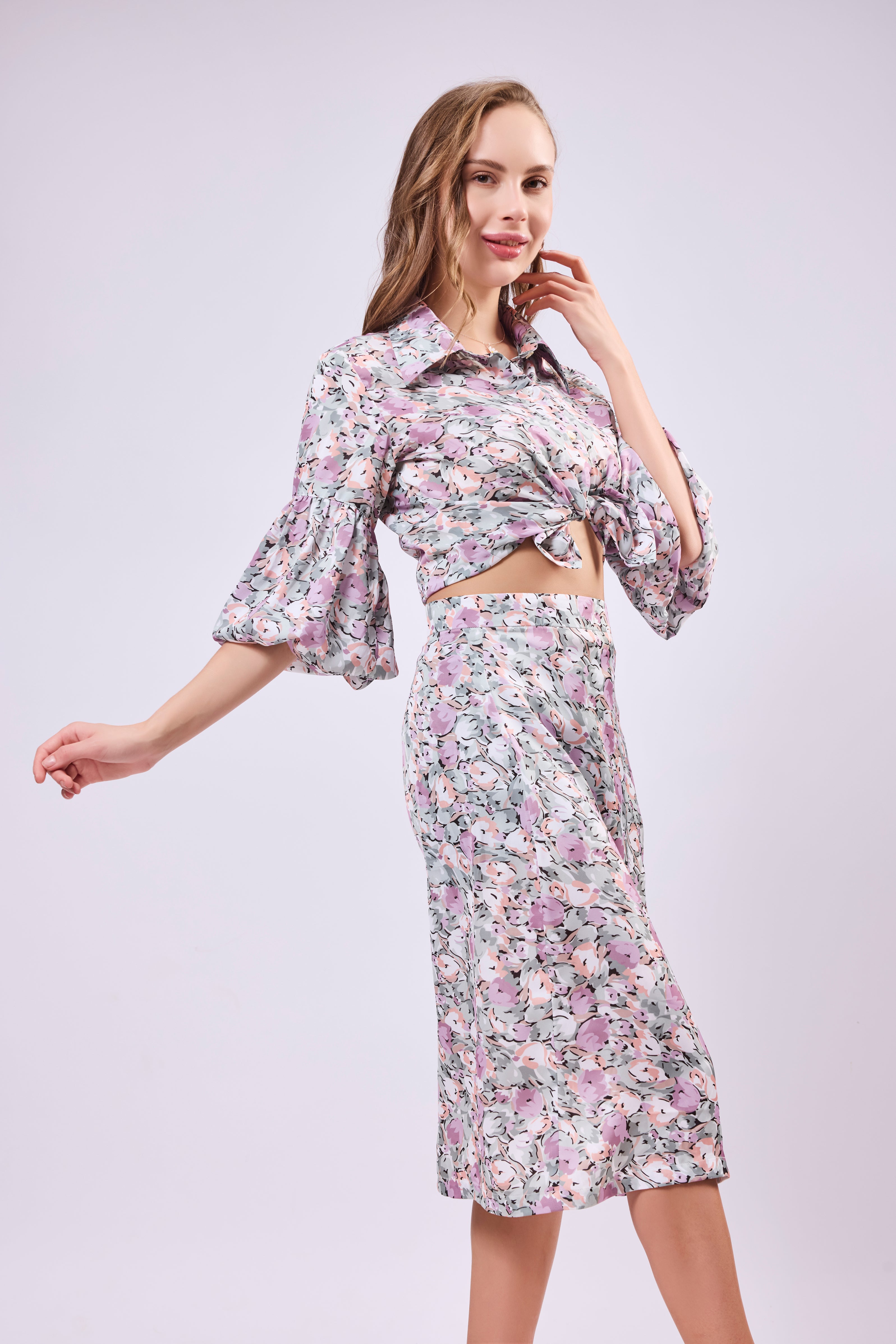 Lantern Sleeve Button Front Shirt