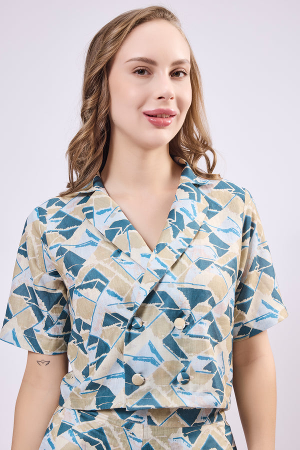 Double Breasted Notch Collar Top