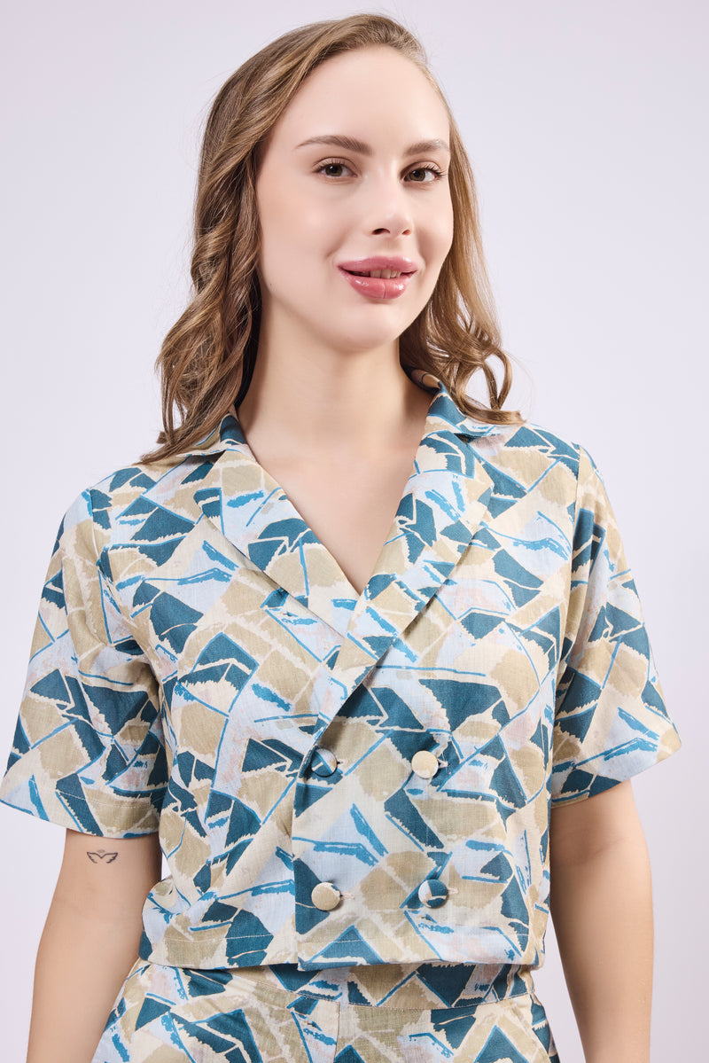 Double Breasted Notch Collar Top