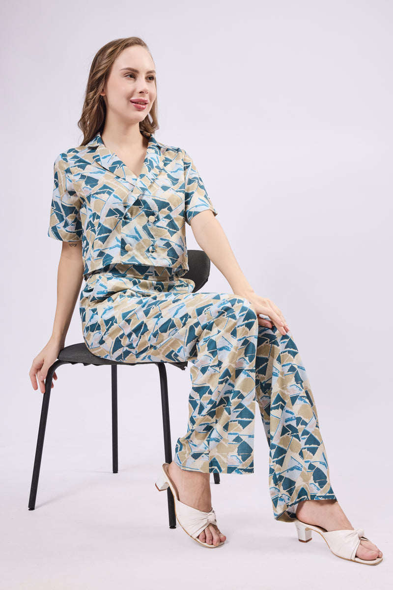 Double Breasted Notch Collar Top