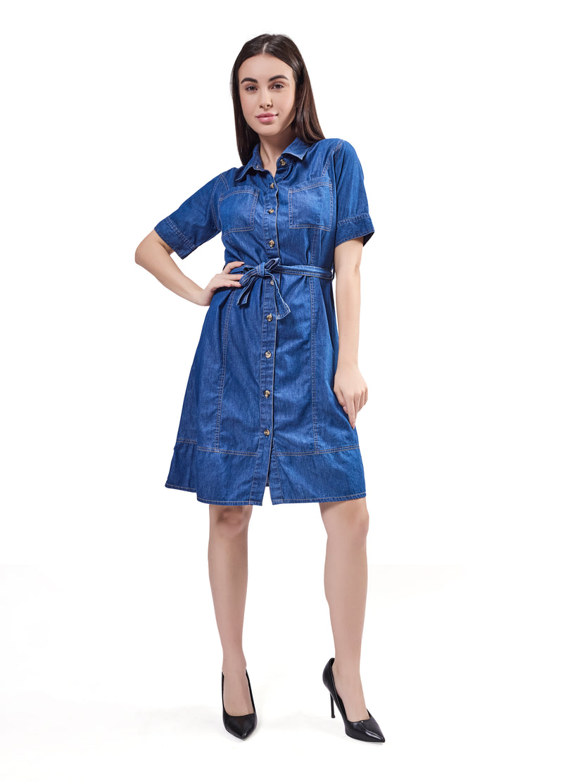Contrast Stich Shirt Dress