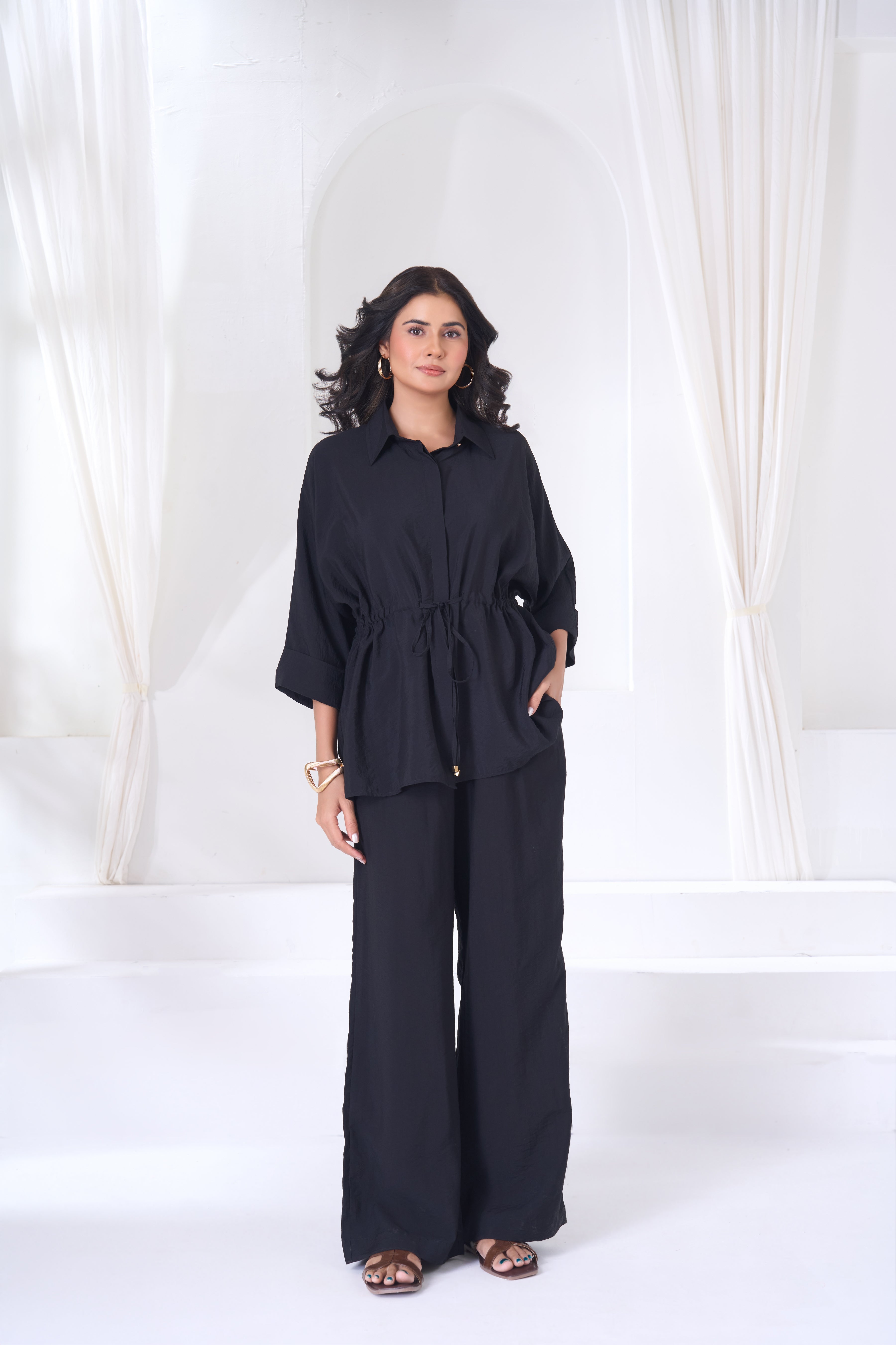 Drawstring Waist Oversized Shirt