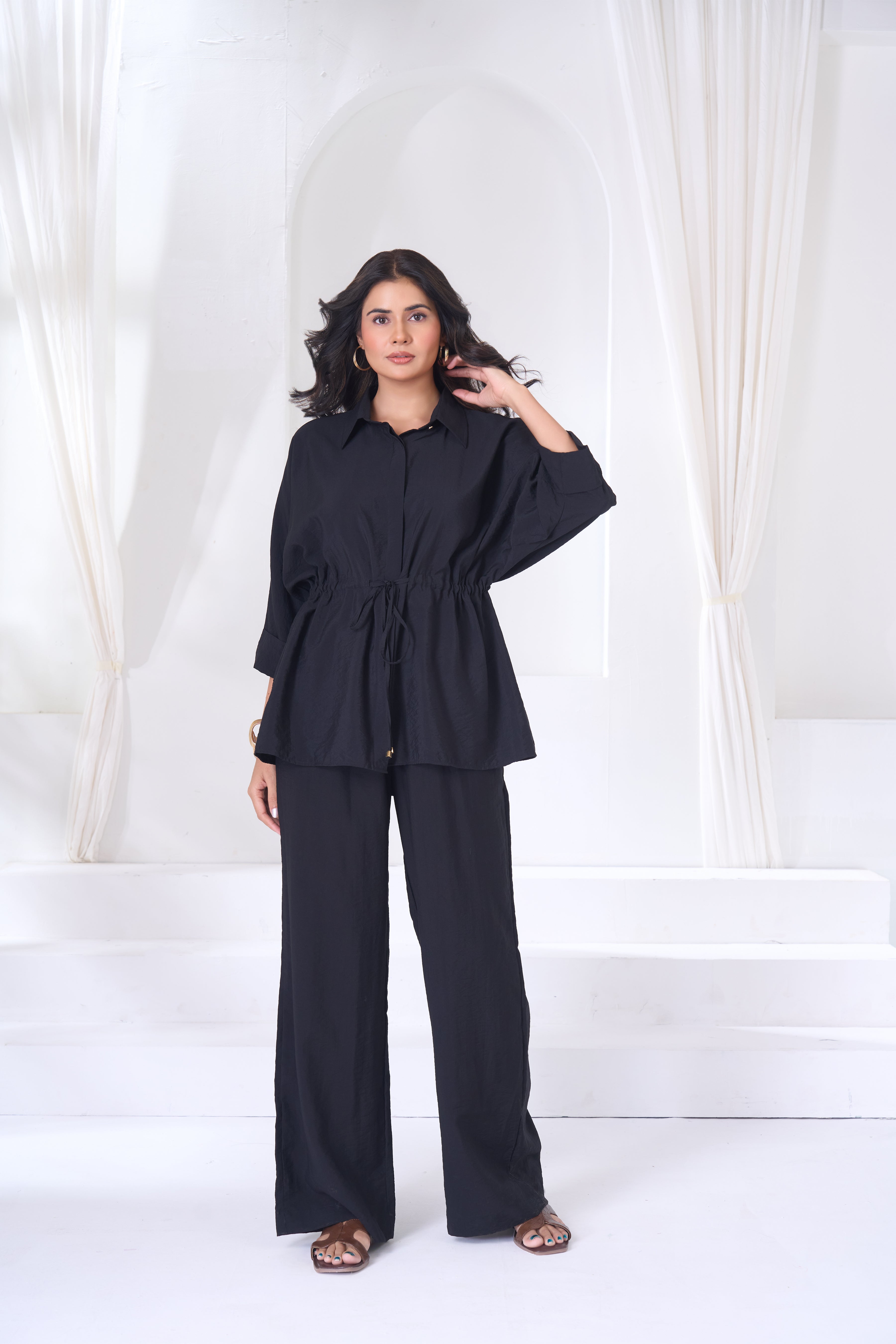 Drawstring Waist Oversized Shirt