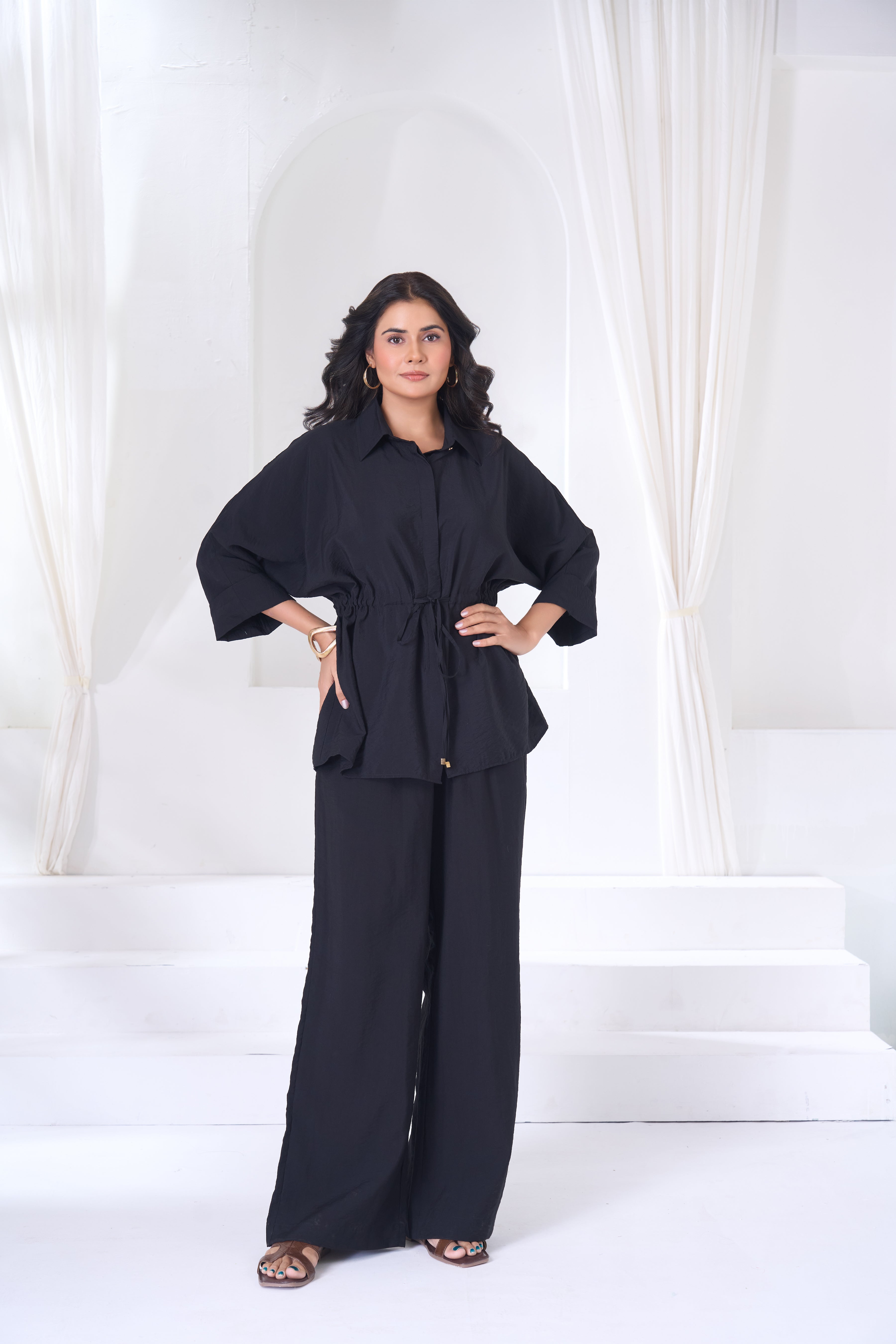 Drawstring Waist Oversized Shirt