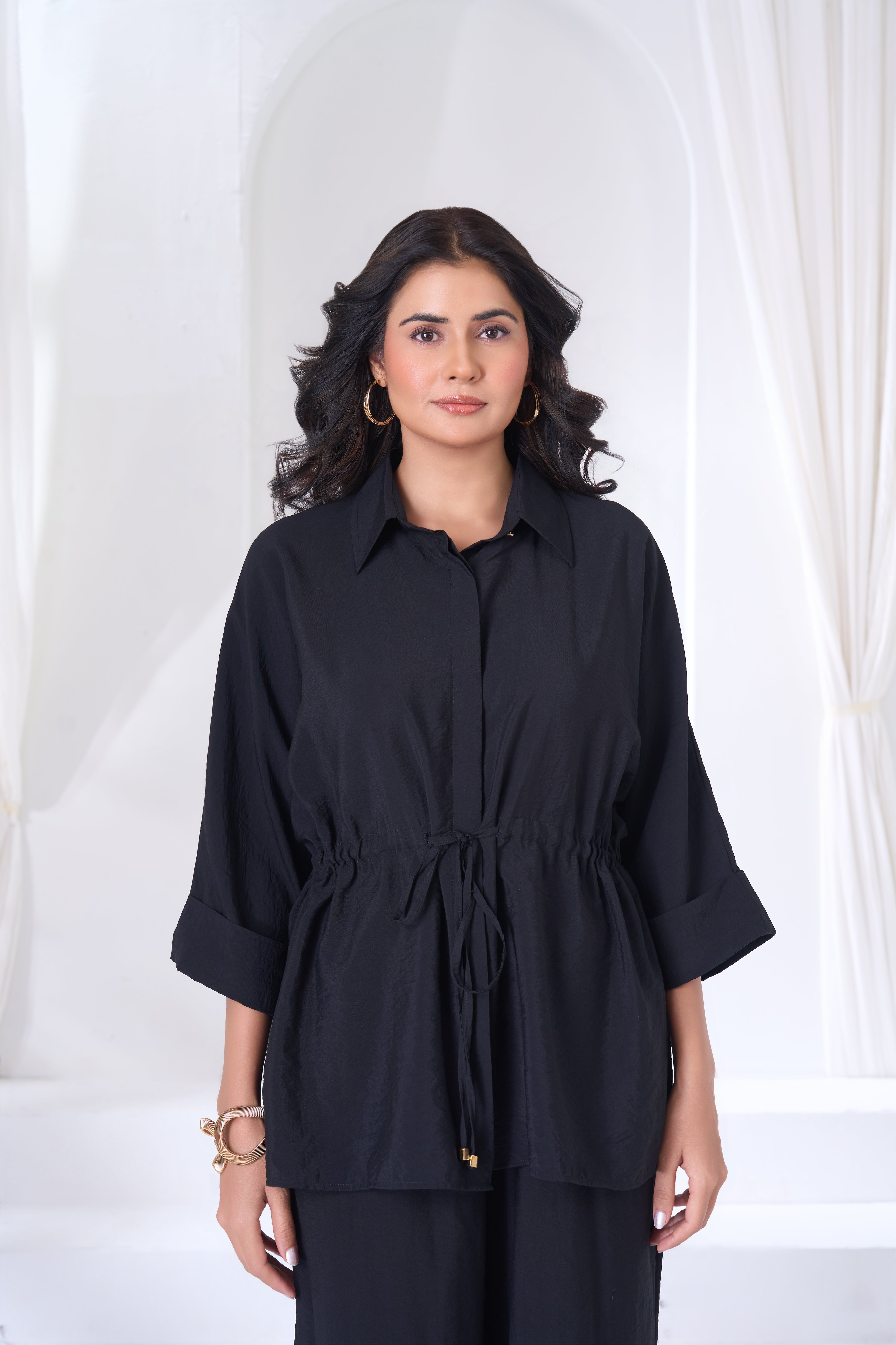 Drawstring Waist Oversized Shirt