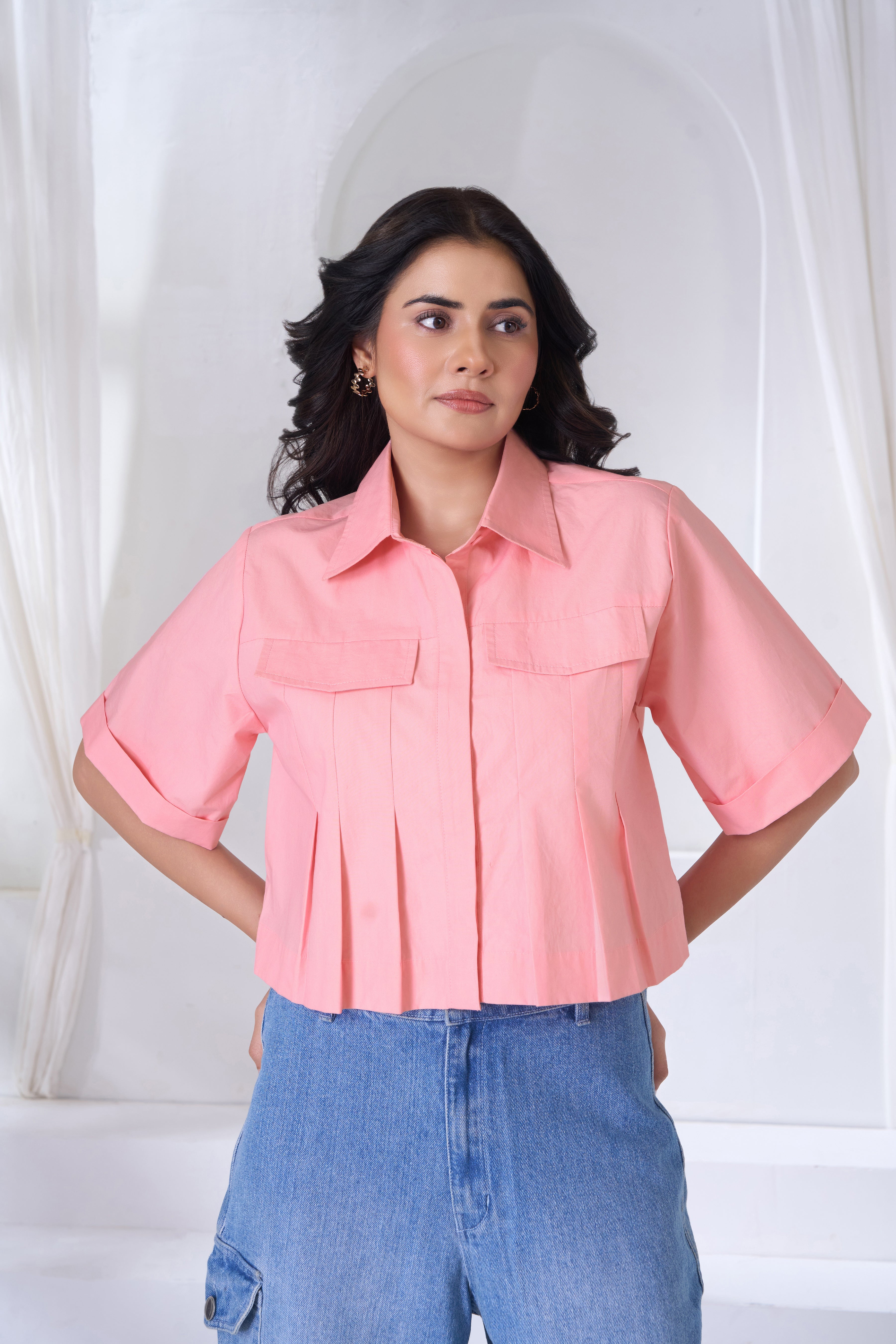 Pleated Cropped Shirt