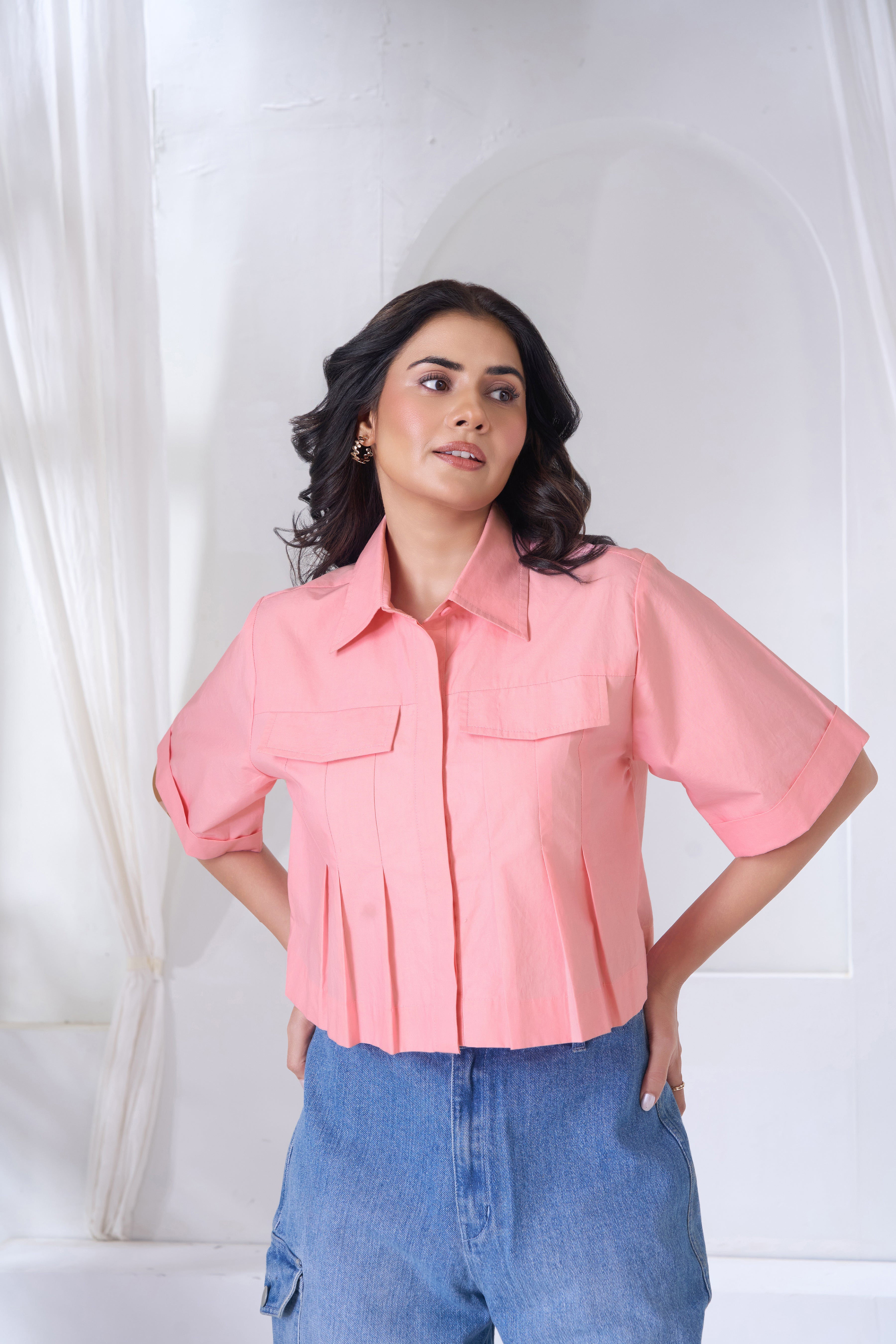 Pleated Cropped Shirt